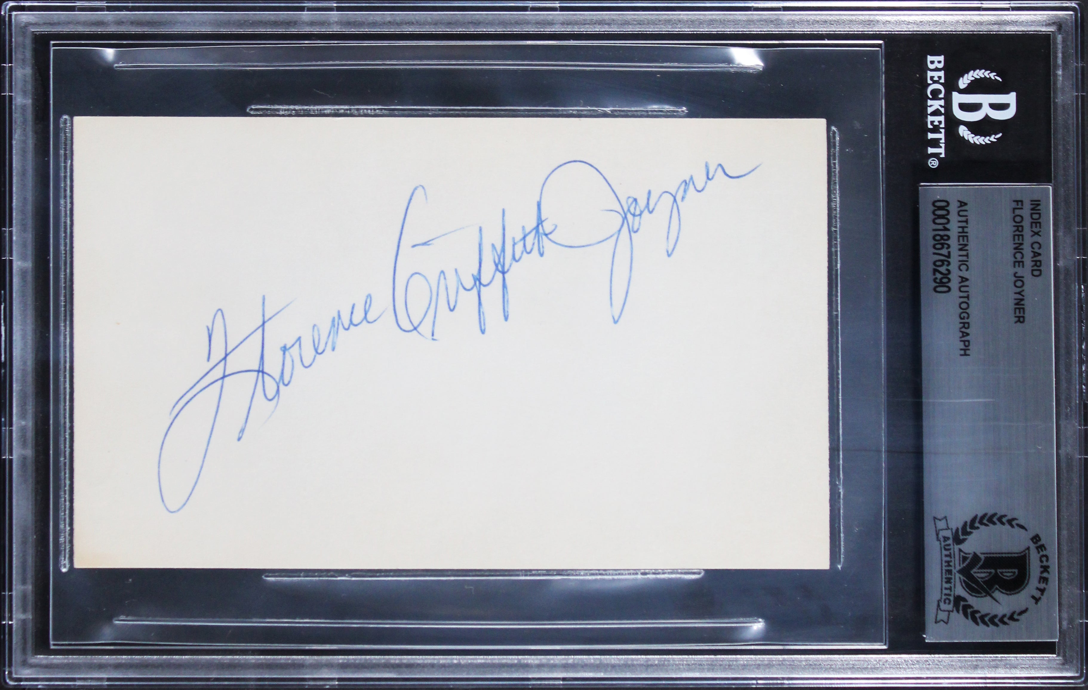 Florence Joyner Authentic 3x5 Index Card Autographed BAS Slabbed
