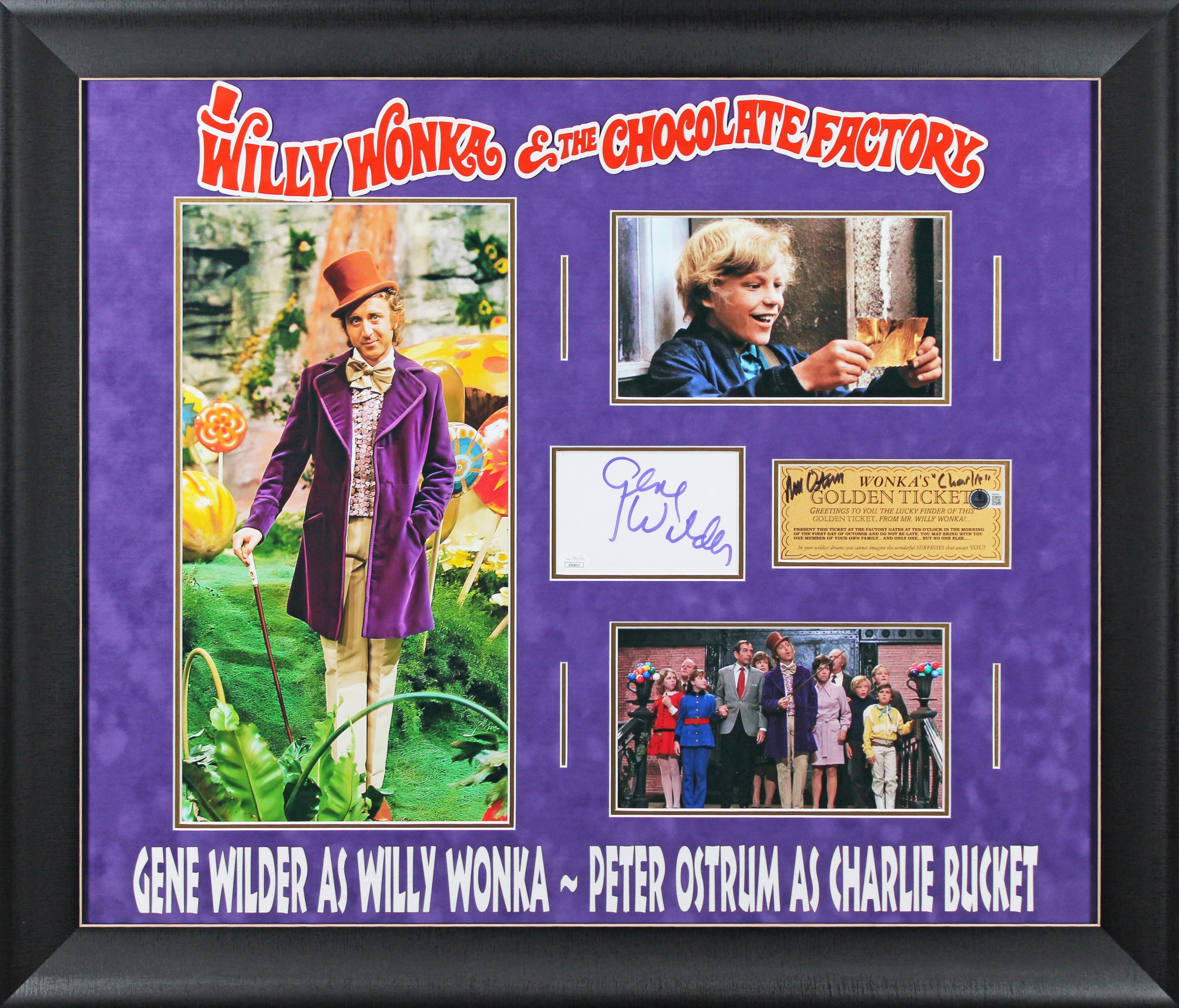 Willy Wonka Gene Wilder & Charlie Ostrum Authentic Signed Framed Display BAS JSA