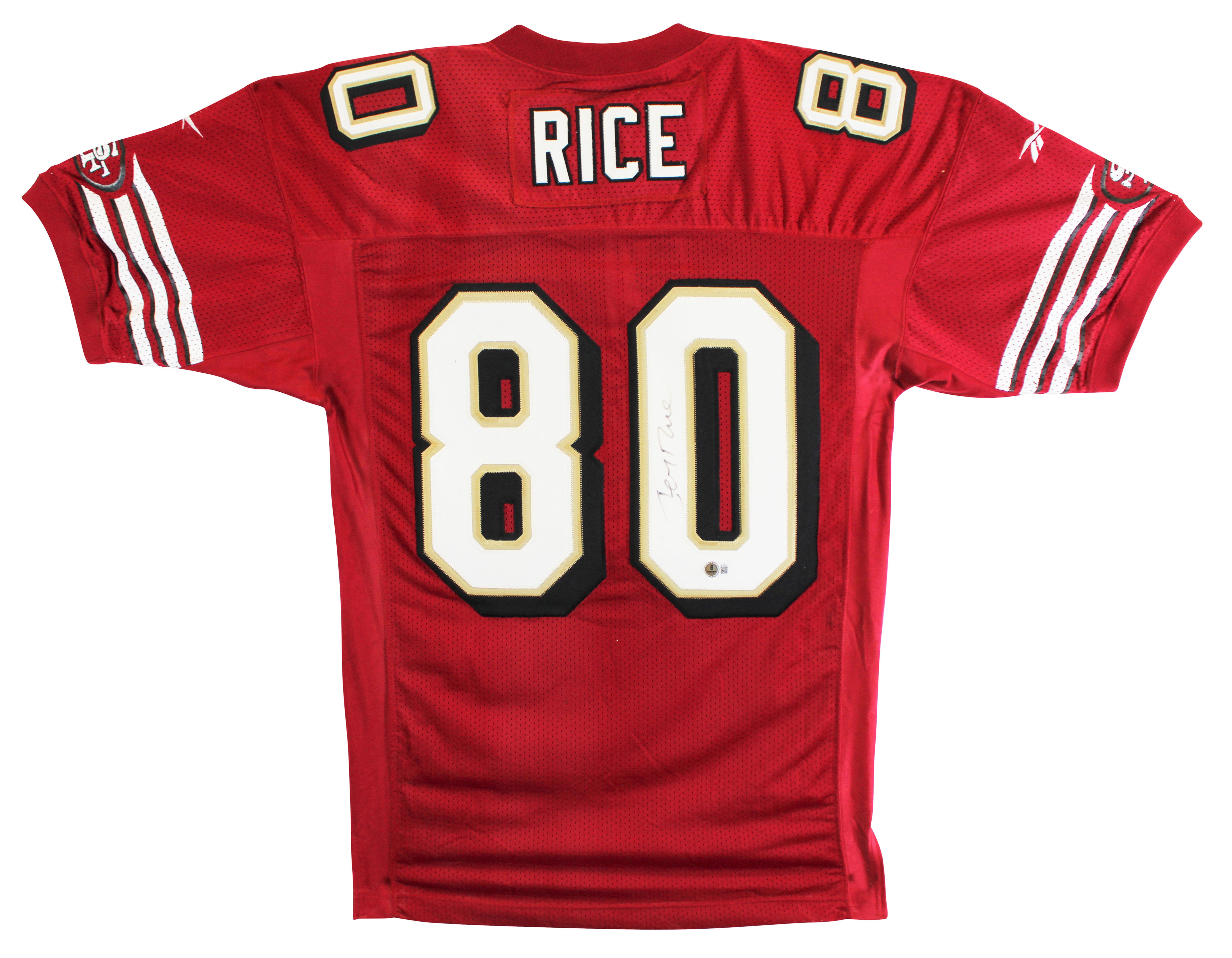49ers Jerry Rice Authentic Signed Red Reebok NFL Proline Jersey BAS #BU55011