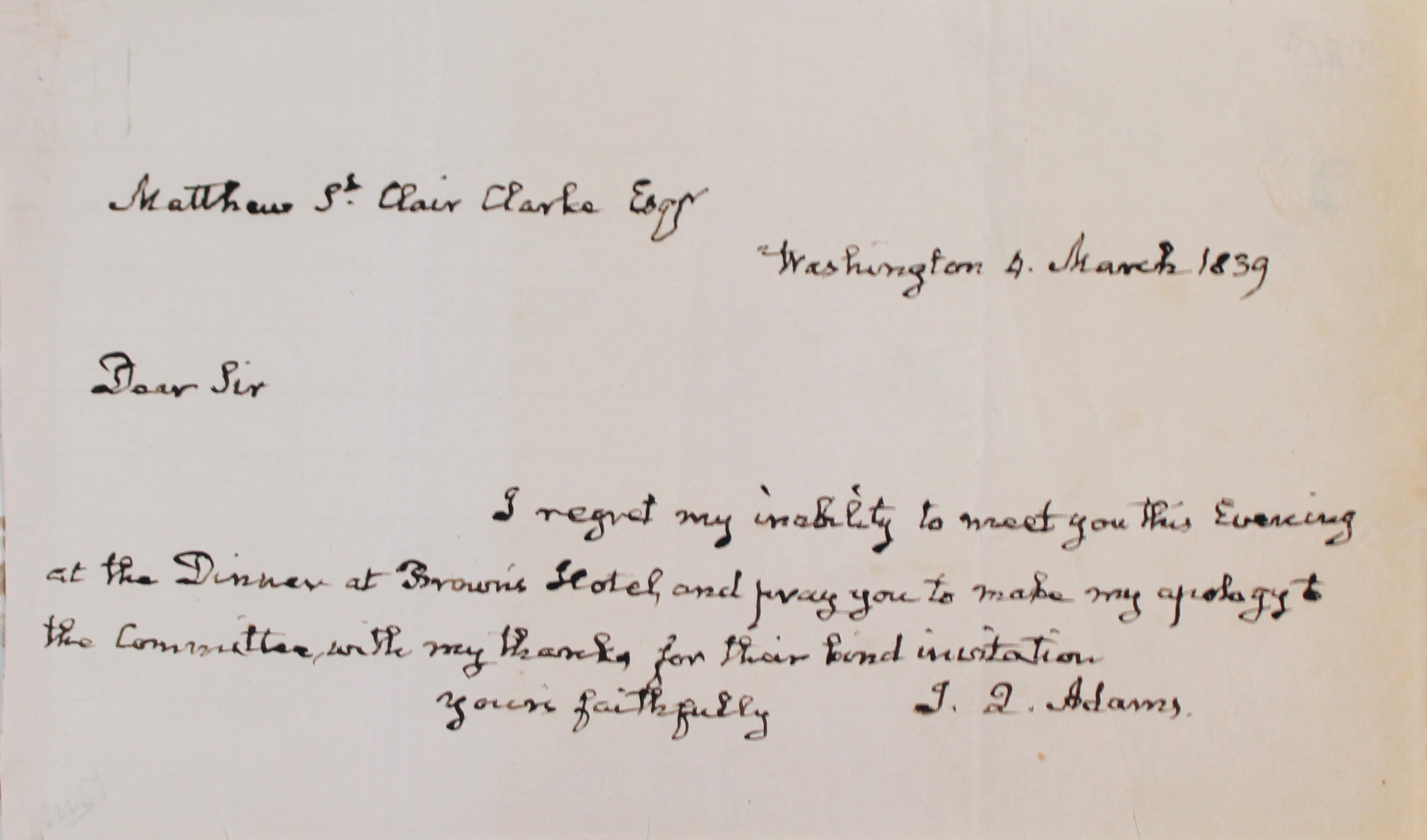 John Quincy Adams Authentic Signed 4.75x7.75 1839 Handwritten Letter JSA #Z84751