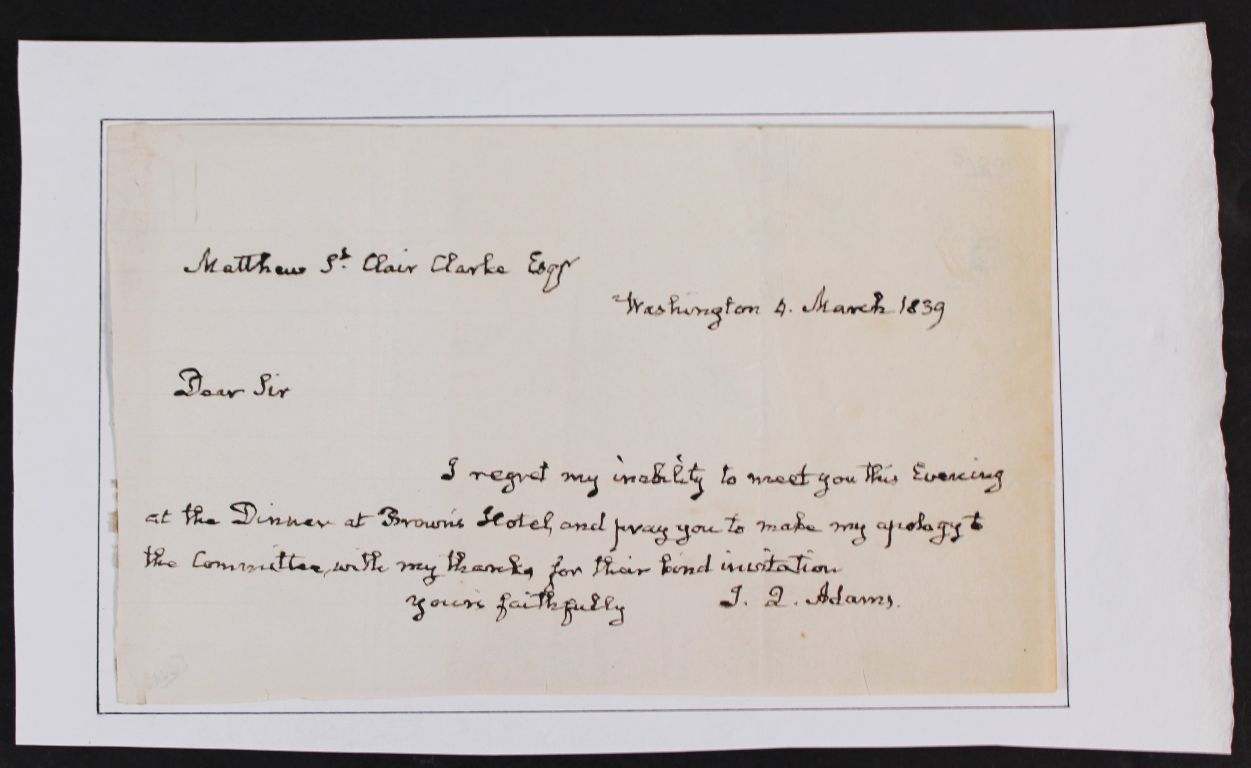 John Quincy Adams Authentic Signed 4.75x7.75 1839 Handwritten Letter JSA #Z84751