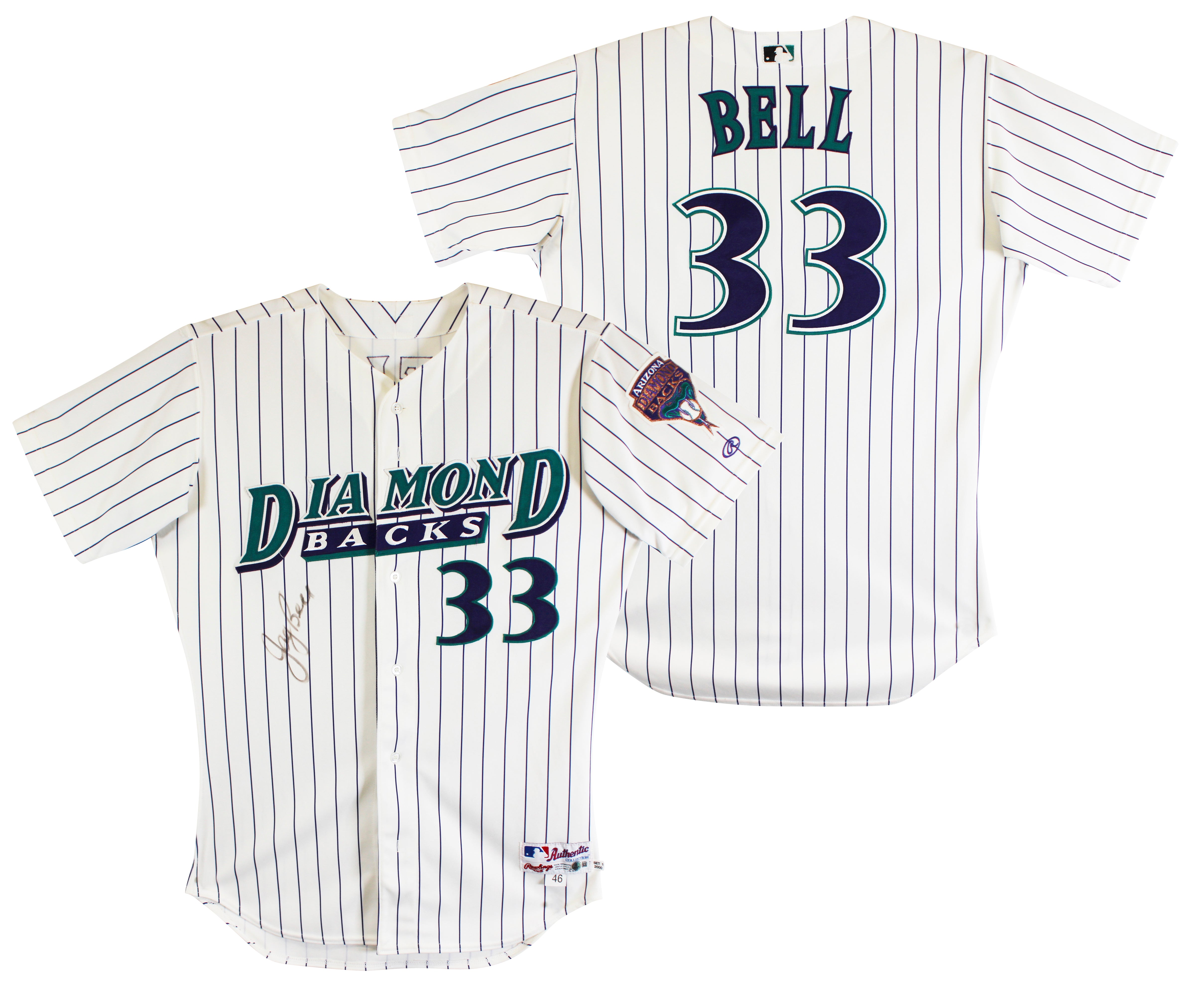 D-Backs Jay Bell Signed Game Used White Pinstripe Rawlings Jersey BAS #BU55007