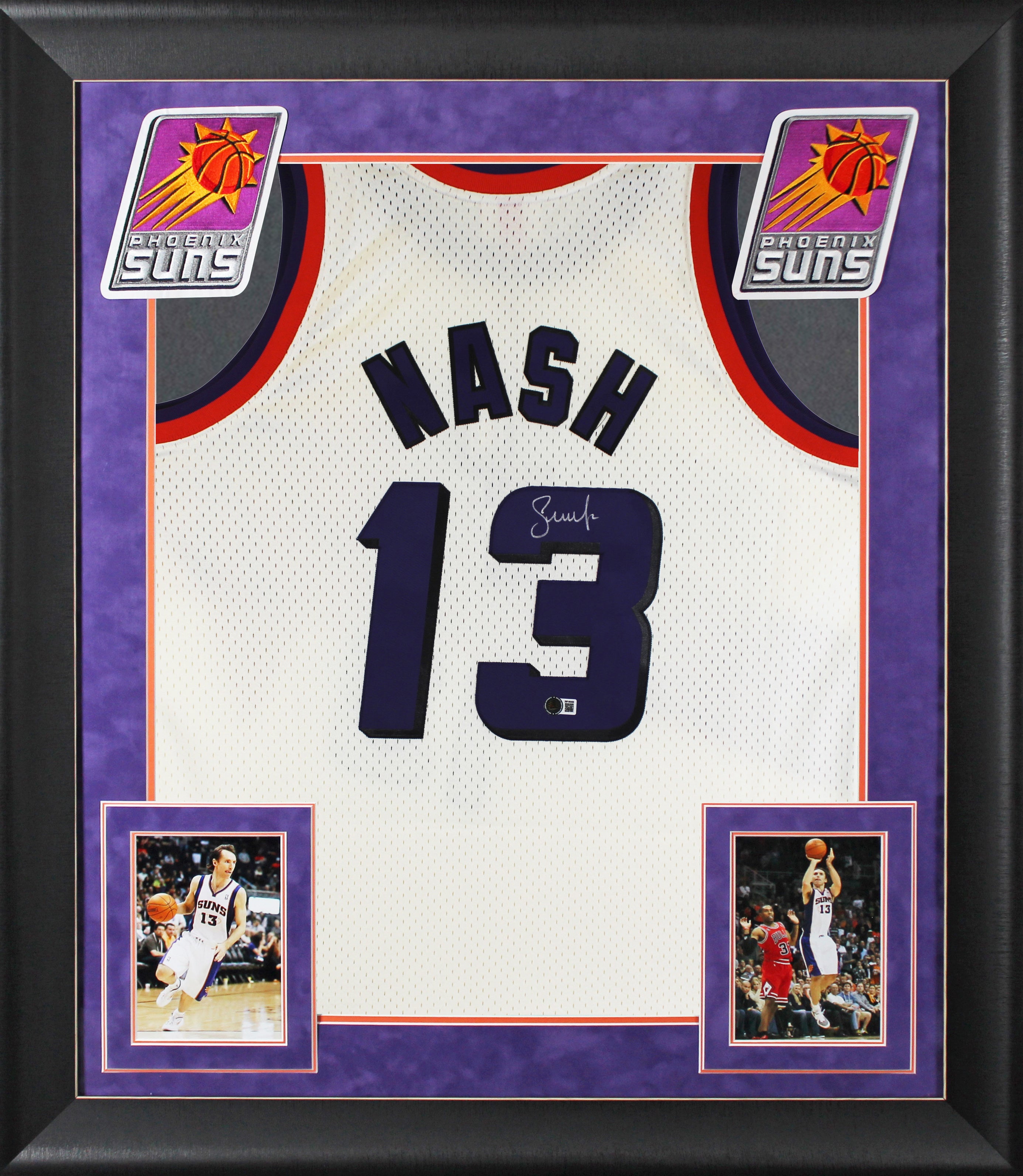 Suns Steve Nash Signed Cream M&N 1996-97 HWC Swingman Framed Jersey BAS Witness