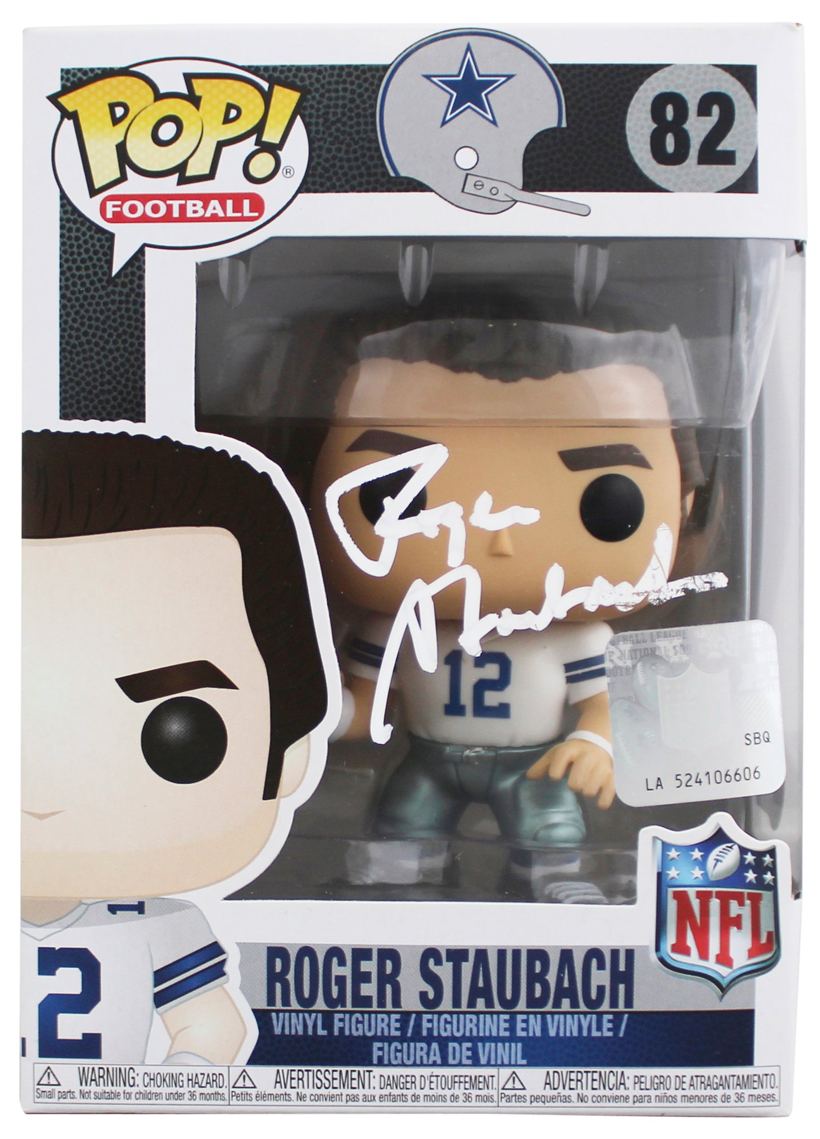 Cowboys Roger Staubach Authentic Signed #82 Funko Pop Figure BAS Wit #WY25951