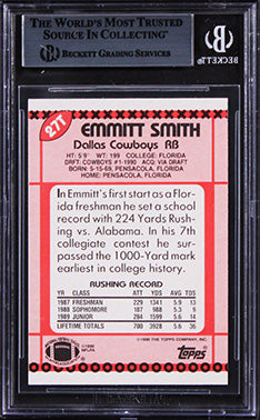Cowboys Emmitt Smith "HOF 2010" Signed 1990 Topps Traded #27T RC Card BAS Slab
