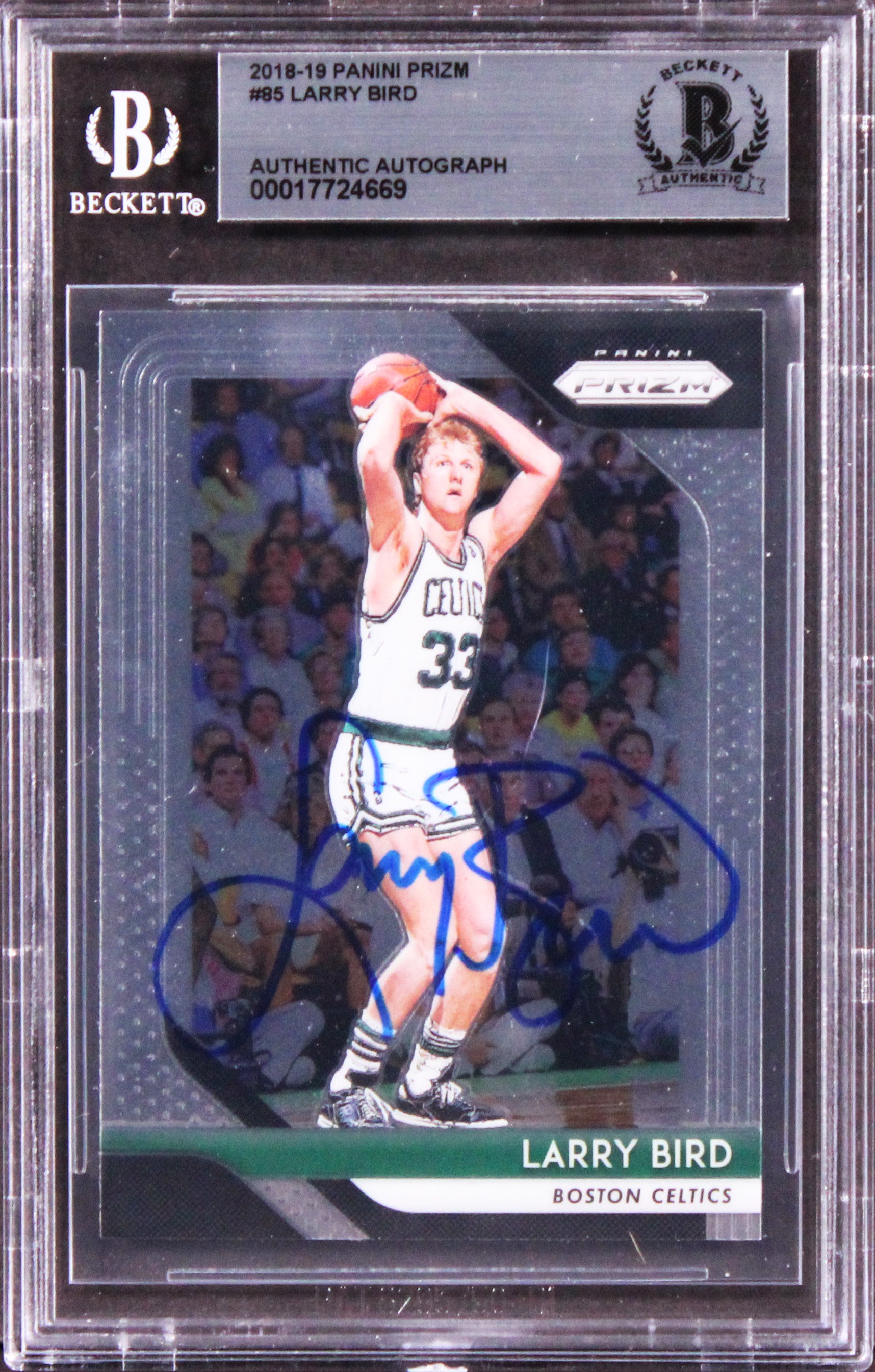 Celtics Larry Bird Authentic Signed 2018 Panini Prizm #85 Card BAS Slabbed 2