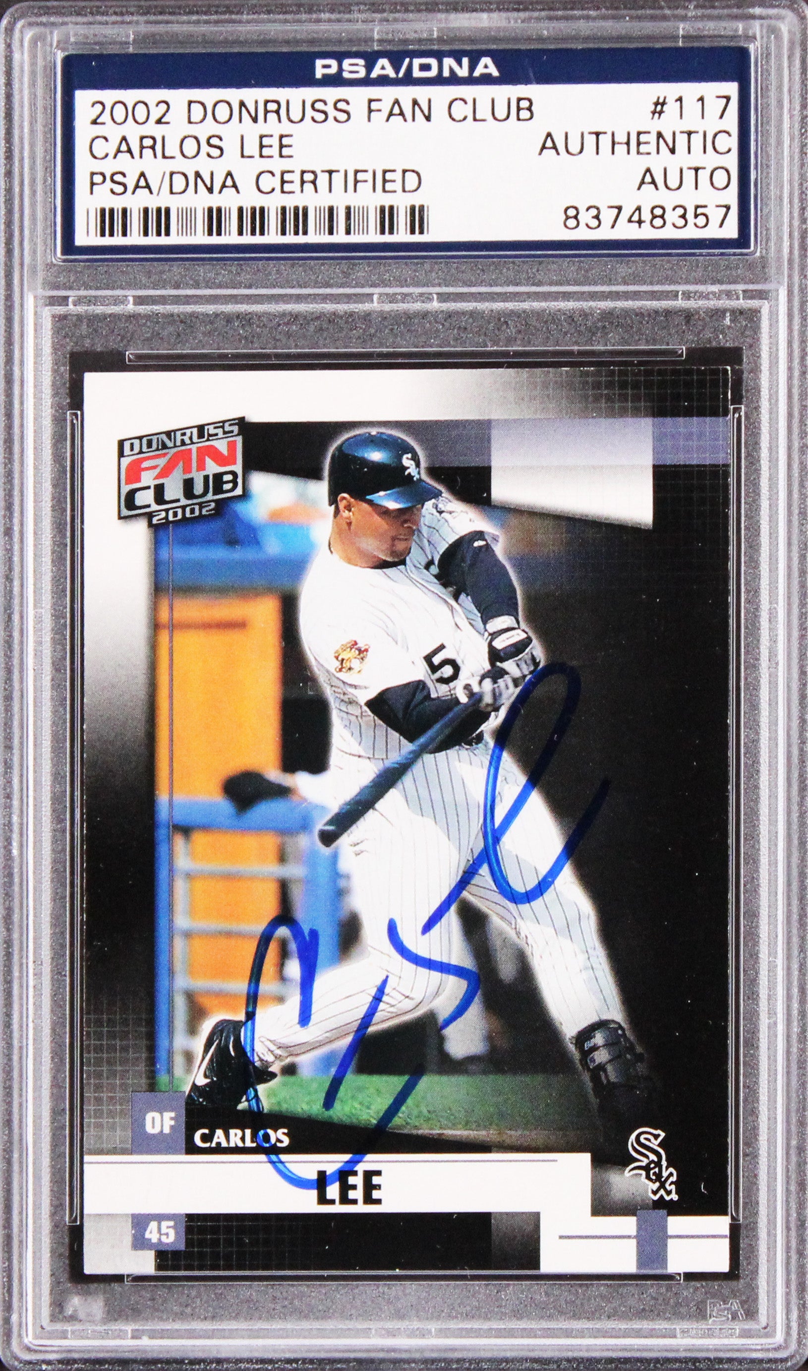 White Sox Carlos Lee Authentic Signed 2002 Donruss Fan Club #117 Card PSA Slab