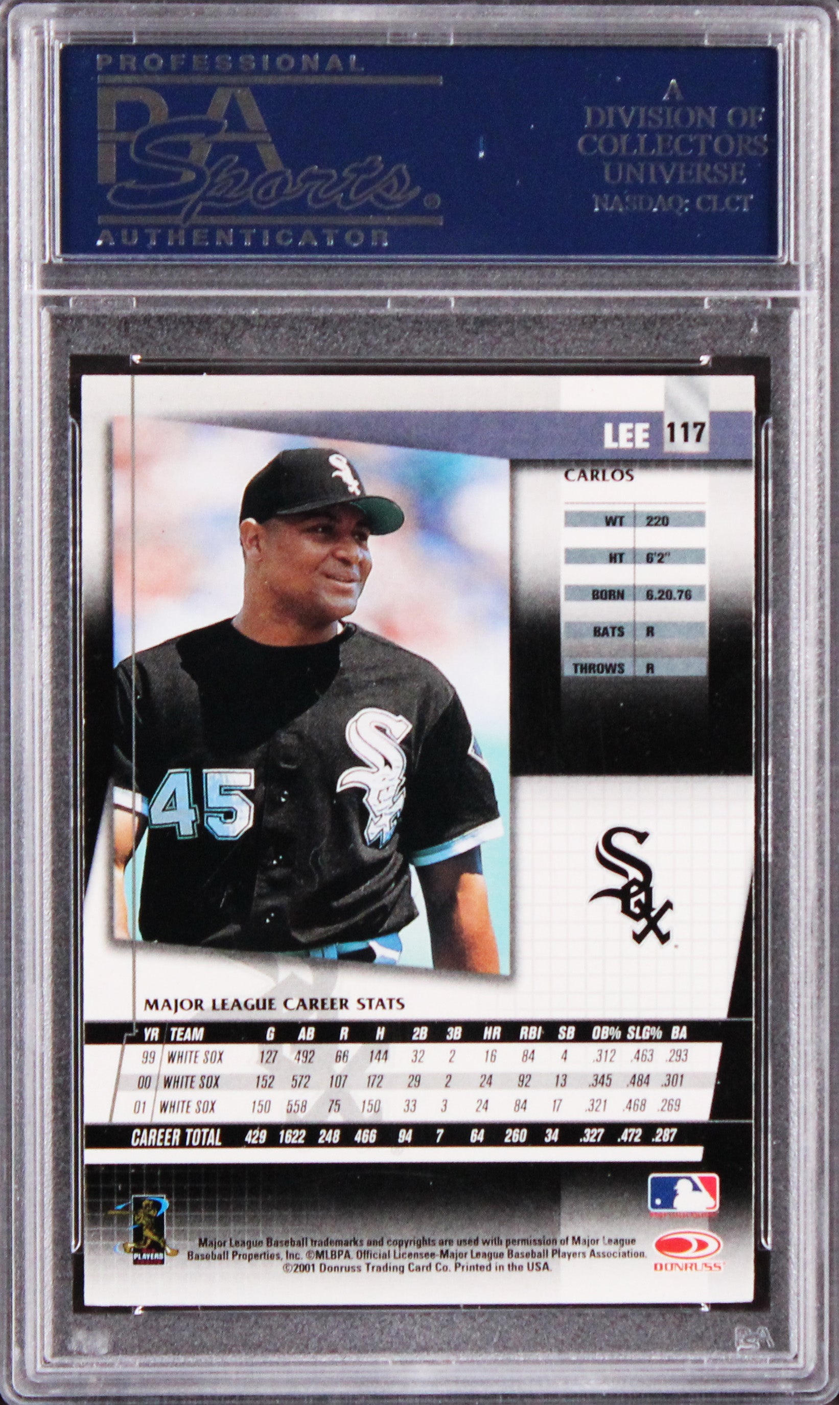 White Sox Carlos Lee Authentic Signed 2002 Donruss Fan Club #117 Card PSA Slab