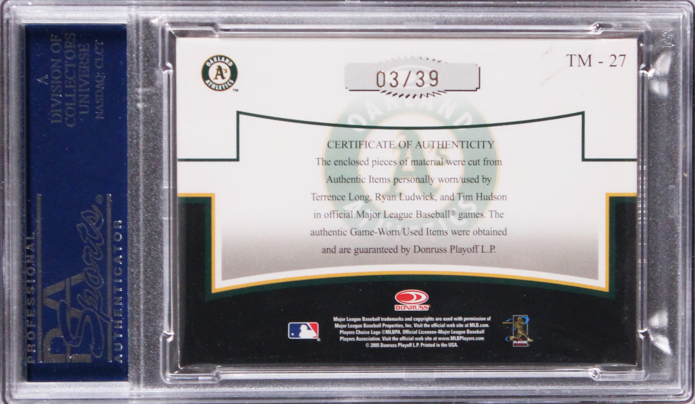 Terrence Long & Ryan Ludwick Signed 2005 Donruss Prime #TM-27 Card PSA Slab