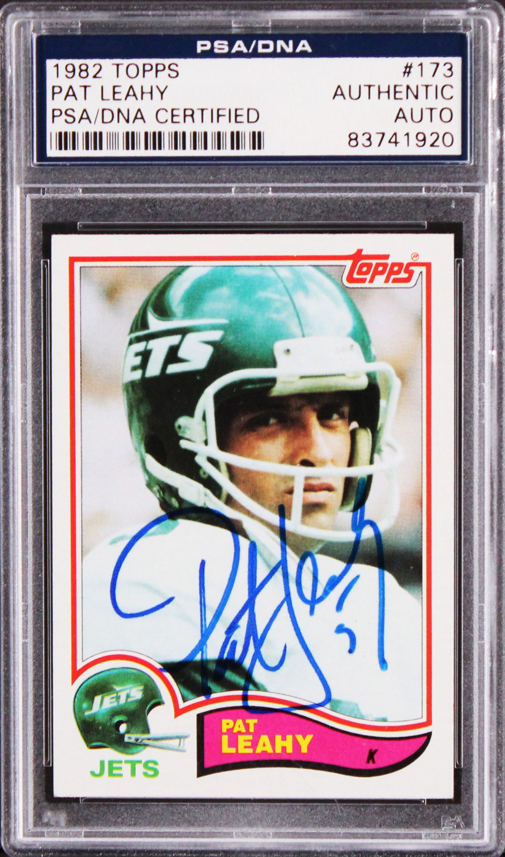 Jets Pat Leahy Authentic Signed 1982 Topps #173 Card PSA/DNA Slabbed