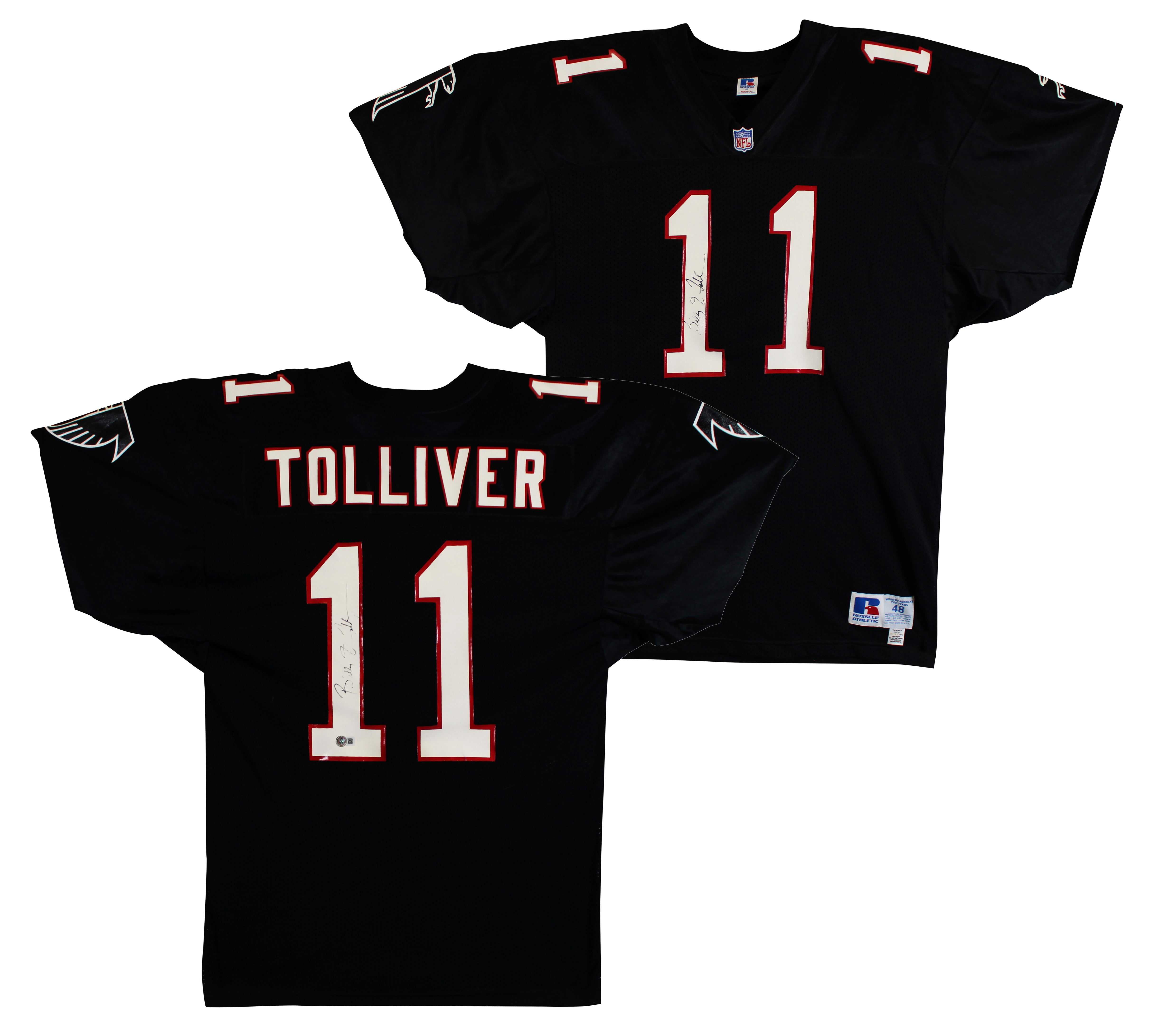 Falcons Billy Joe Tolliver Signed Twice Black Russell Athletic Jersey BAS