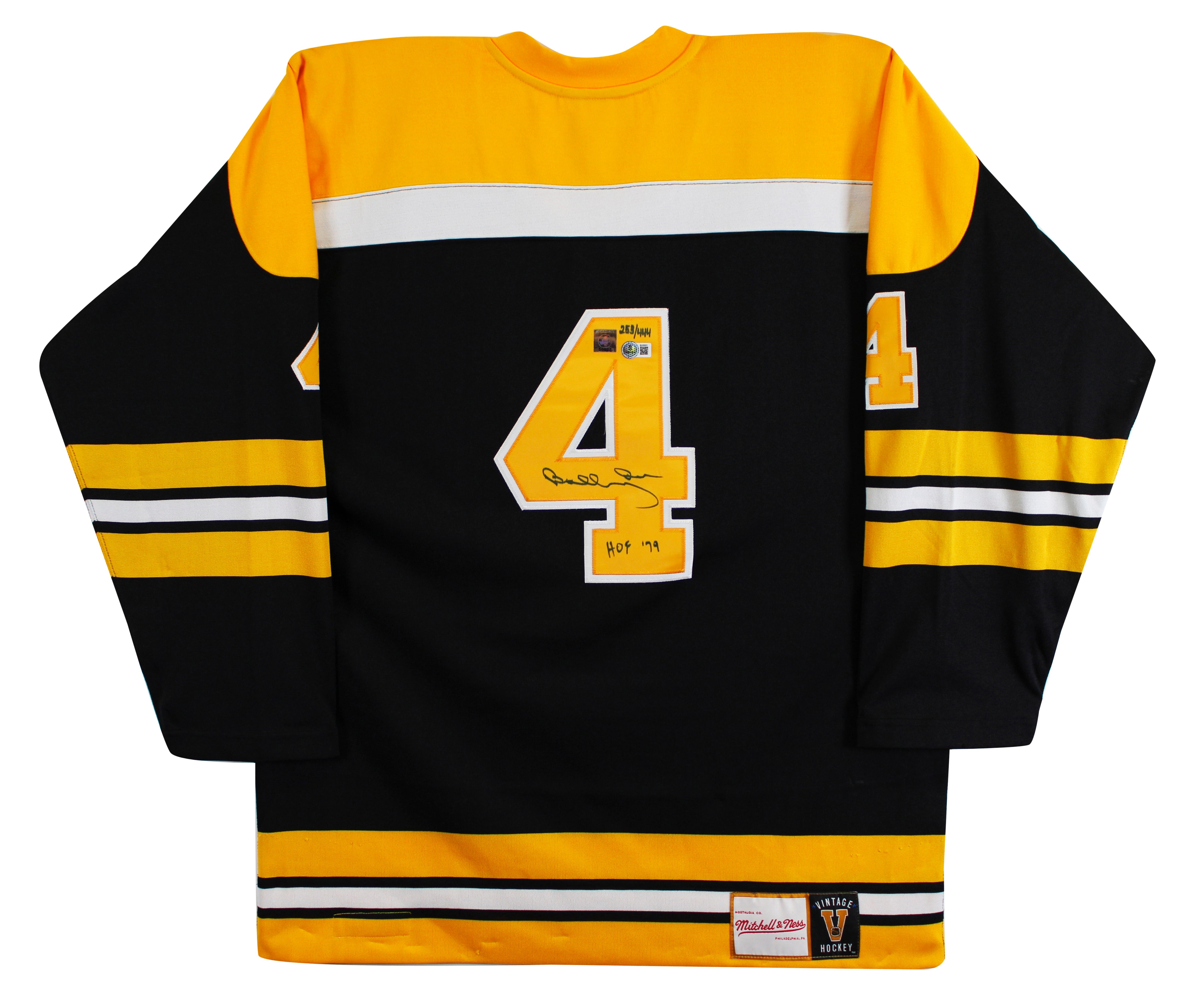Bruins Bobby Orr "HOF 79" Signed Black Vintage M&N Throwback Jersey BAS & GNR