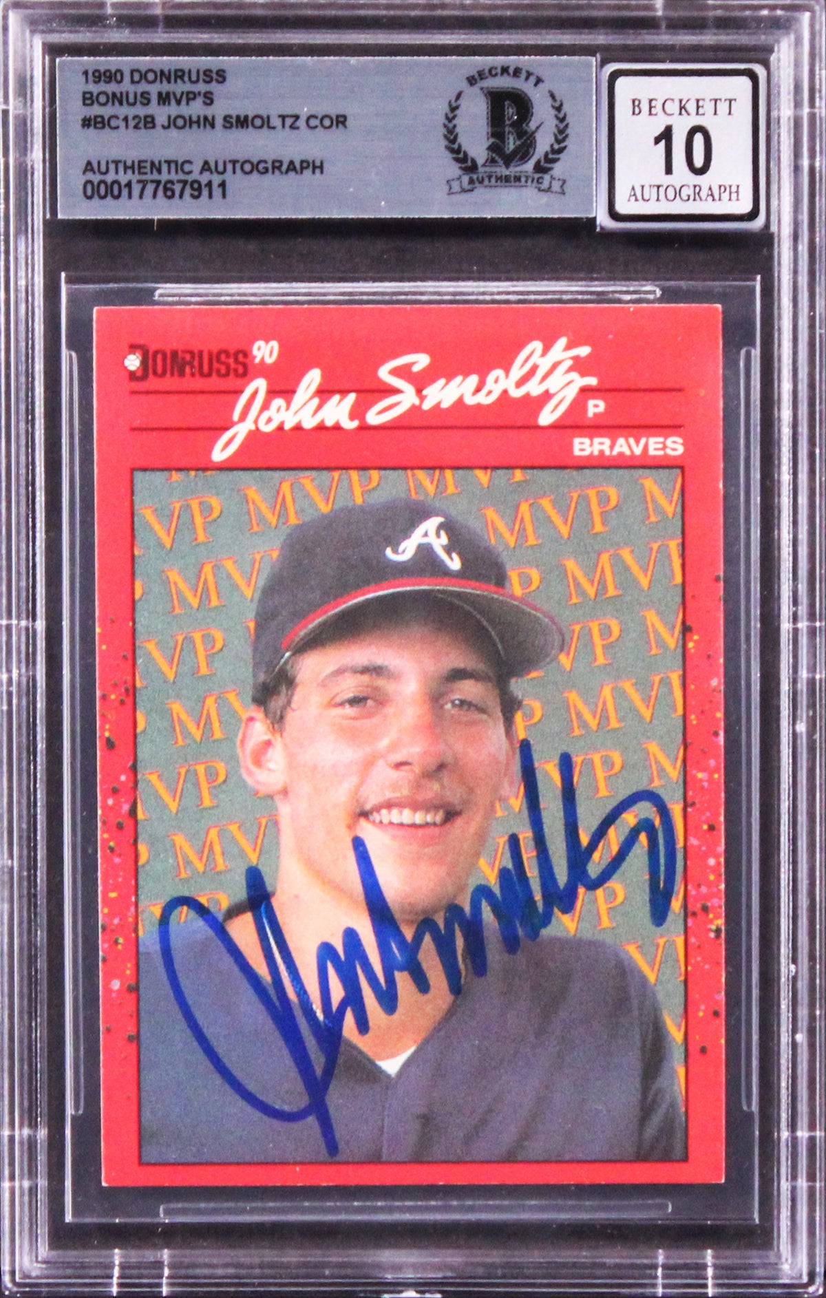 Braves John Smoltz Signed 1990 Donruss Bonus MVP'S #BC12B Card Auto 10! BAS Slab