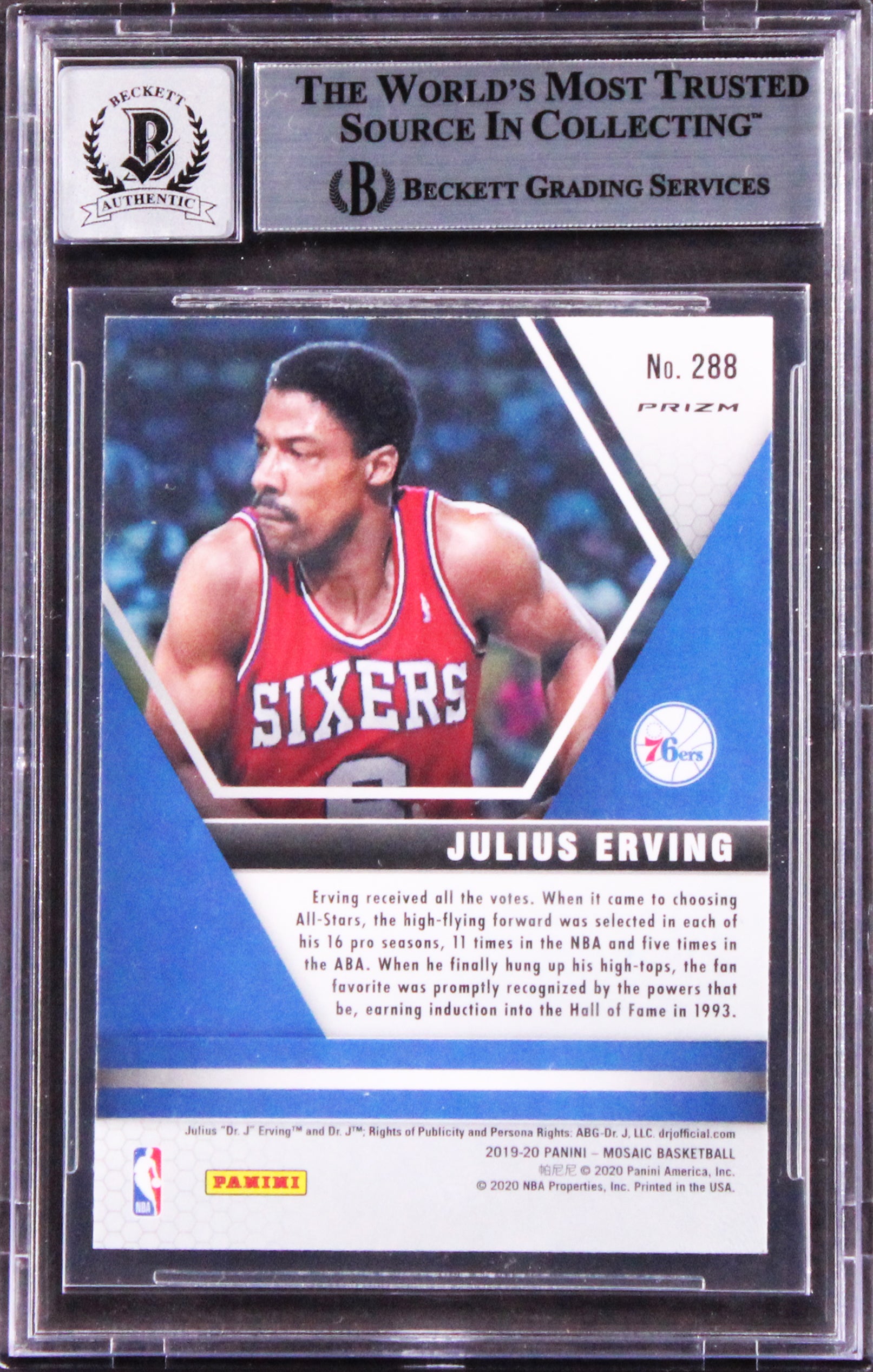 Julius Erving Signed 2019 Panini Mosaic Orange React #288 Card Auto 10! BAS Slab