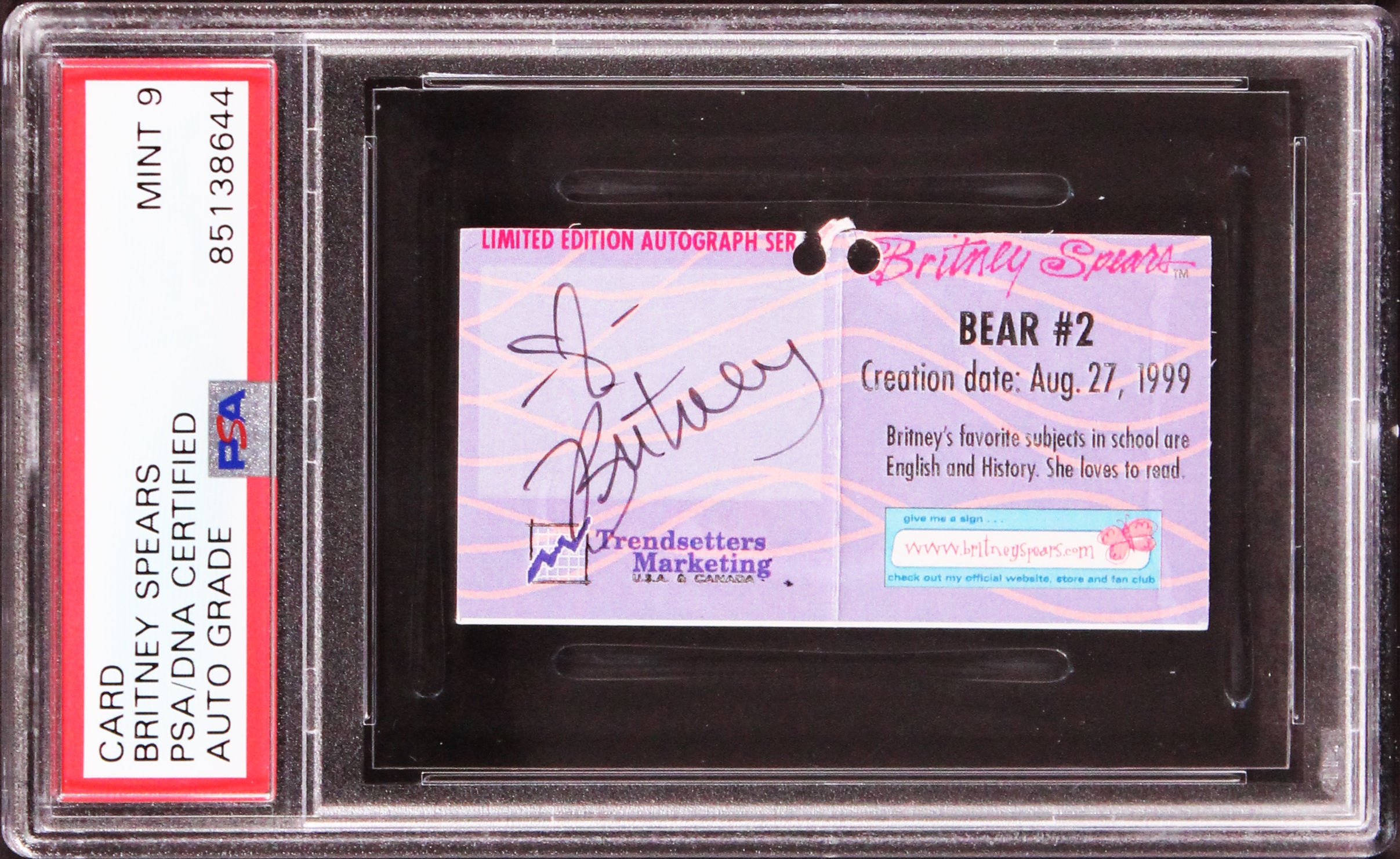 Britney Spears Signed 1.5x3 LE Auto Series Card #37/500 Auto 9! PSA Slabbed