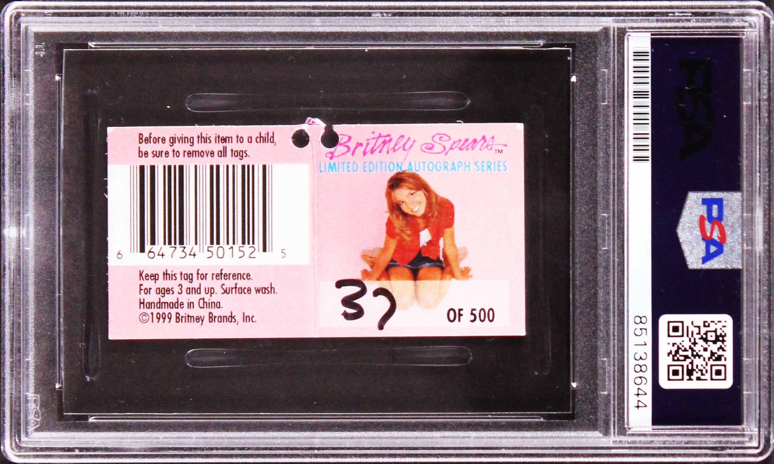 Britney Spears Signed 1.5x3 LE Auto Series Card #37/500 Auto 9! PSA Slabbed