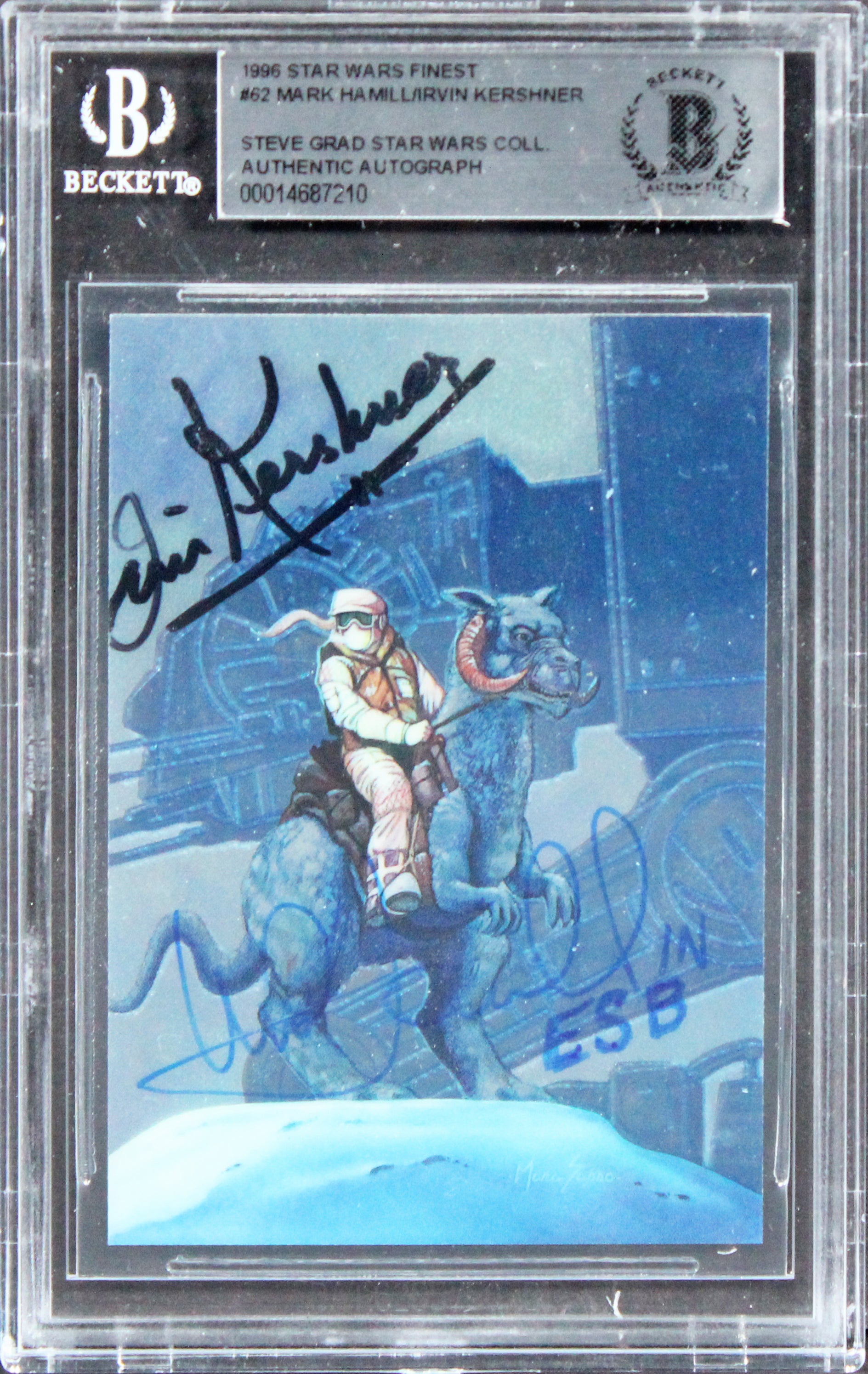 Mark Hamill & Irvin Kershner Signed 1996 Star Wars Finest #62 Card BAS Slabbed