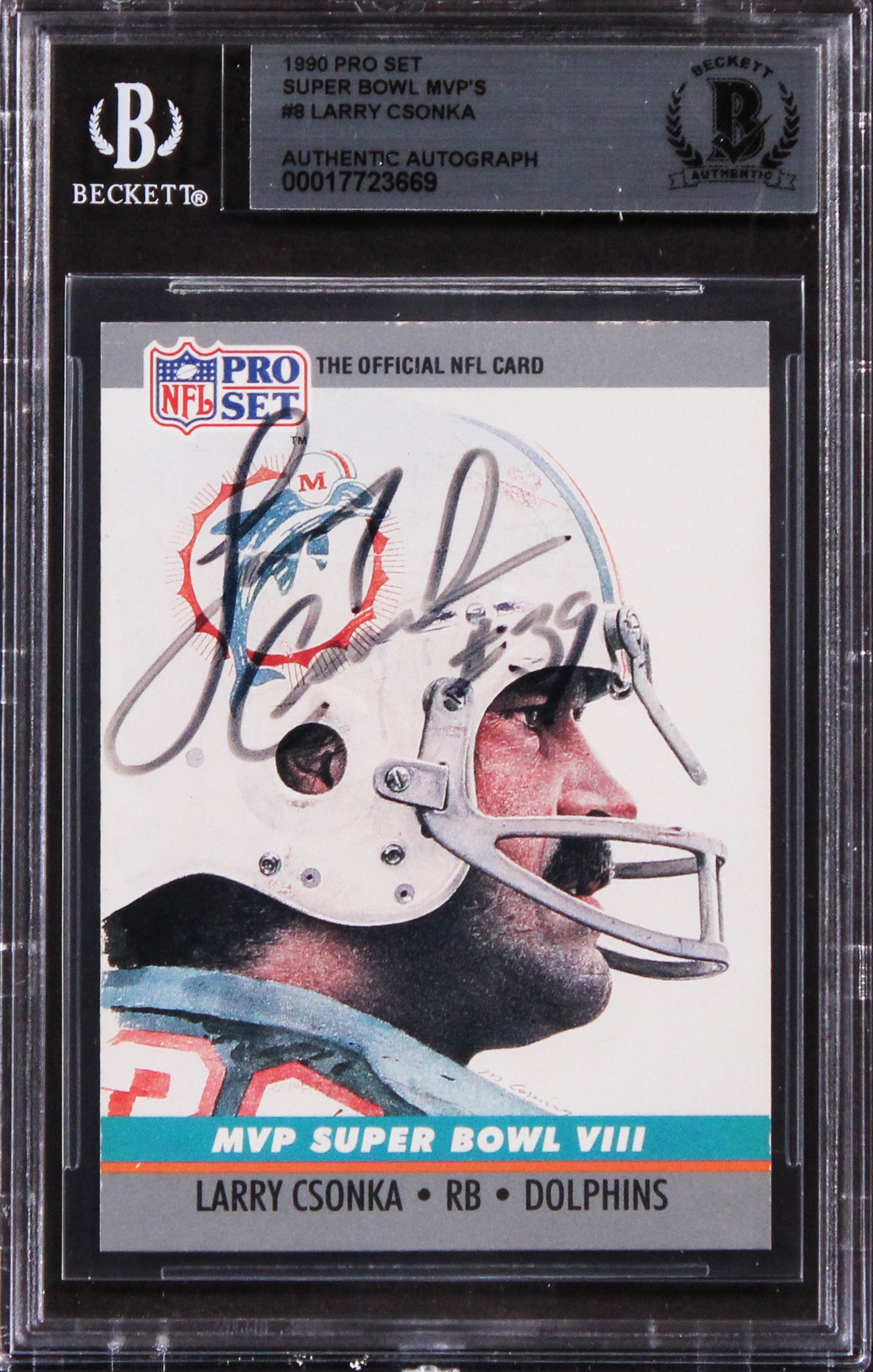 Dolphins Larry Csonka Signed 1990 Pro Set Super Bowl MVP'S #8 Card BAS Slabbed