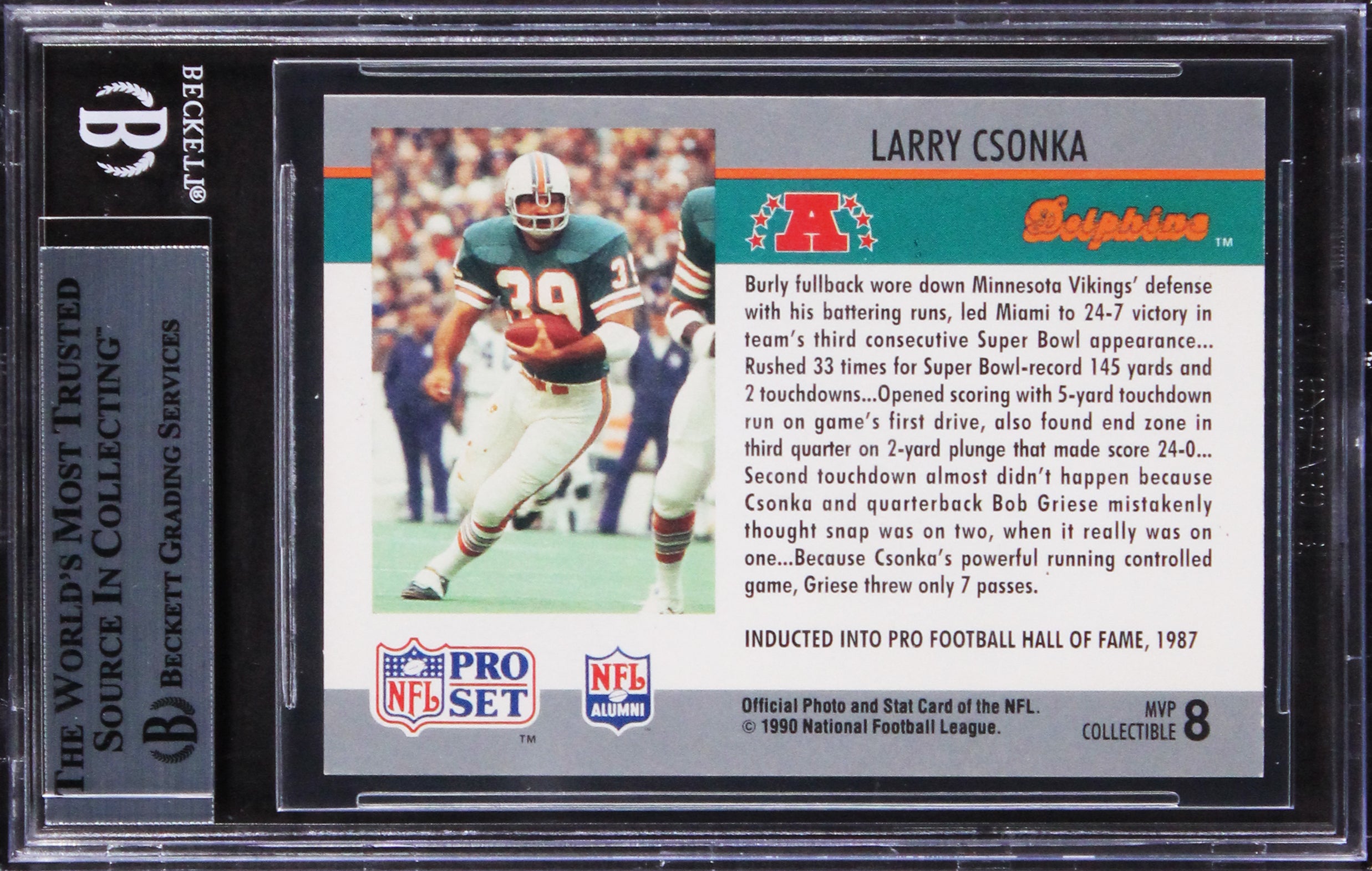 Dolphins Larry Csonka Signed 1990 Pro Set Super Bowl MVP'S #8 Card BAS Slabbed