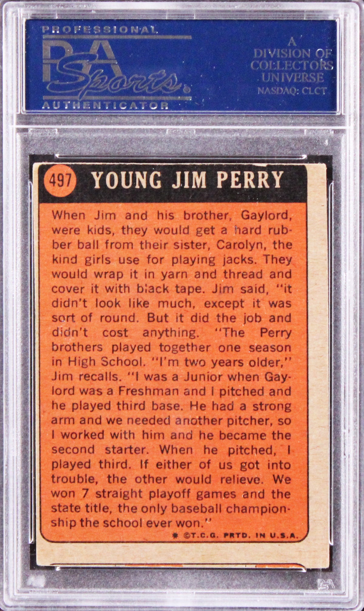 Twins Jim Perry Authentic Signed 1972 Topps #497 Card PSA/DNA Slabbed