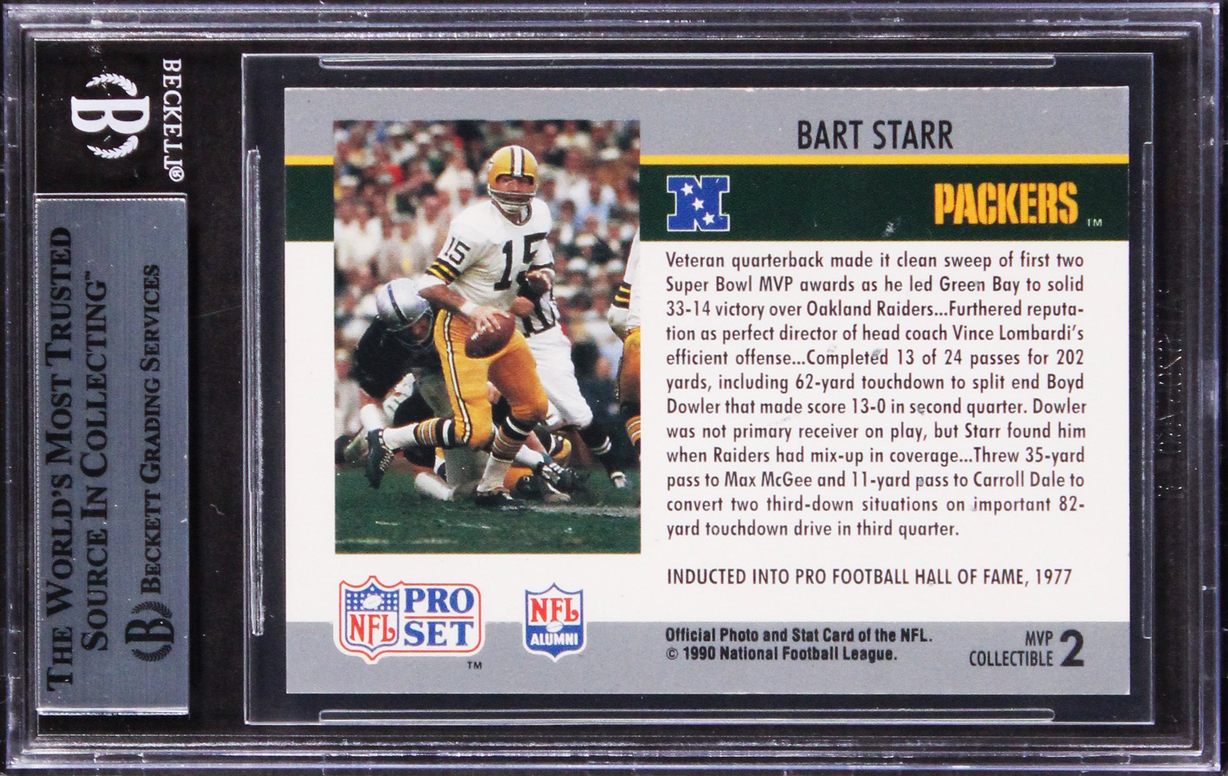 Packers Bart Starr Signed 1990 Pro Set Super Bowl MVP'S #2 Card BAS Slabbed