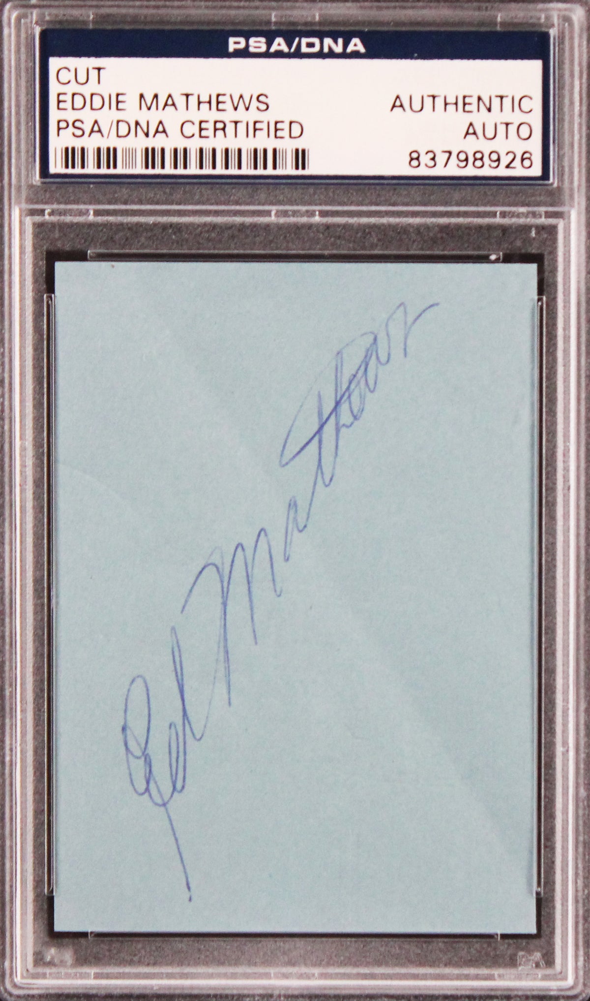 Braves Eddie Mathews Authentic Signed 2.5x3.5 Cut Signature PSA/DNA Slabbed