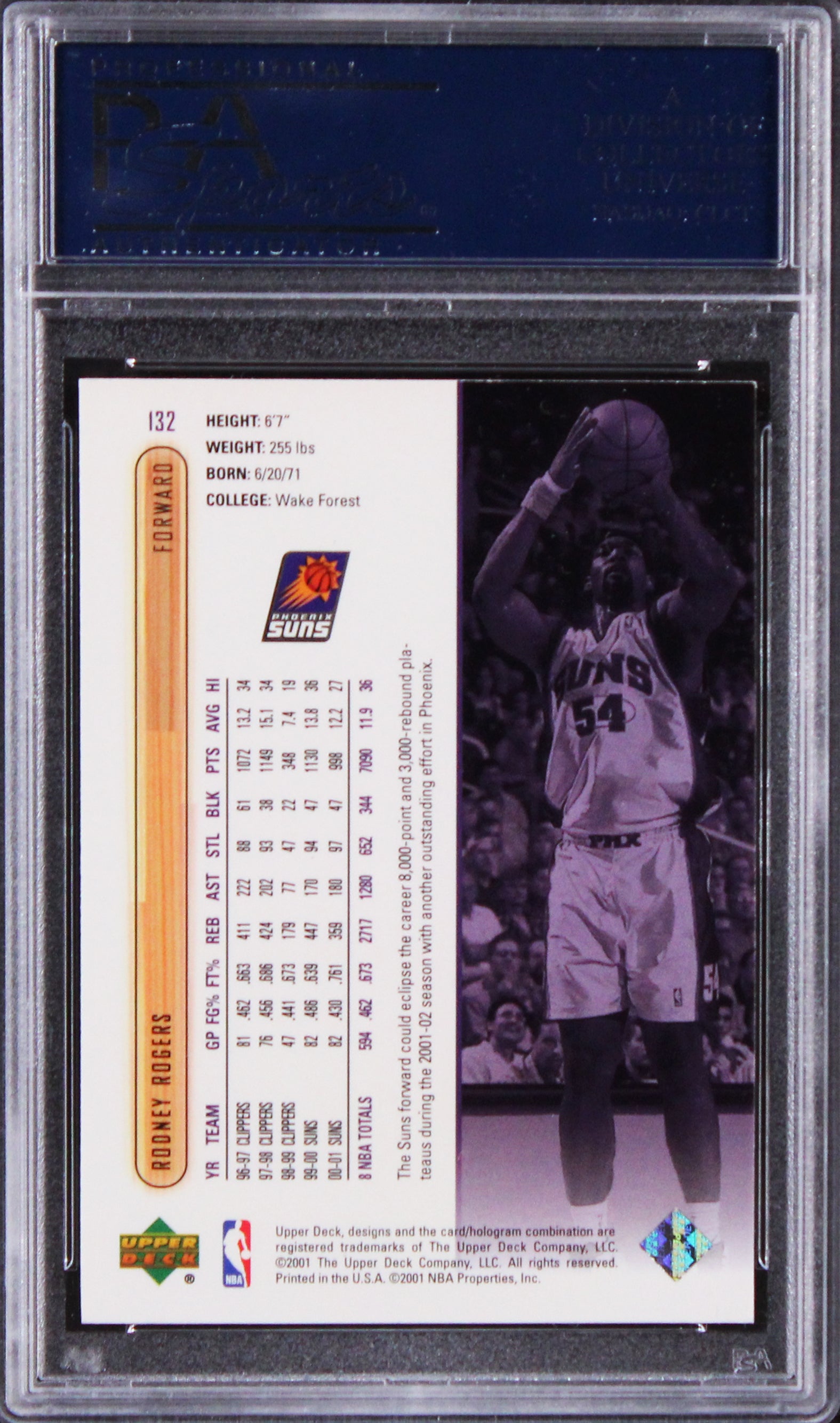 Suns Rodney Rogers Authentic Signed 2001 Upper Deck #132 Card PSA/DNA Slabbed