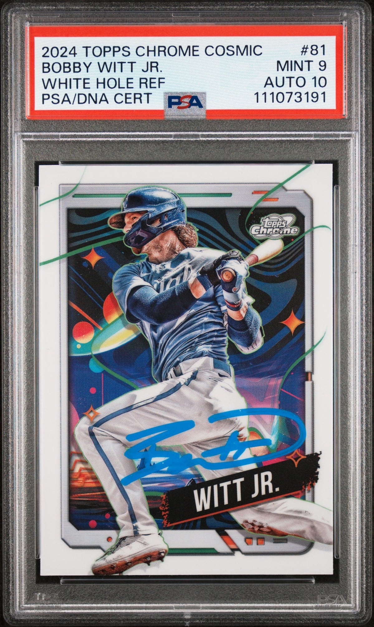 Bobby Witt Jr. Signed 2024 Topps Chrome Cosmic #81 Card 9 Auto 10! PSA Slabbed