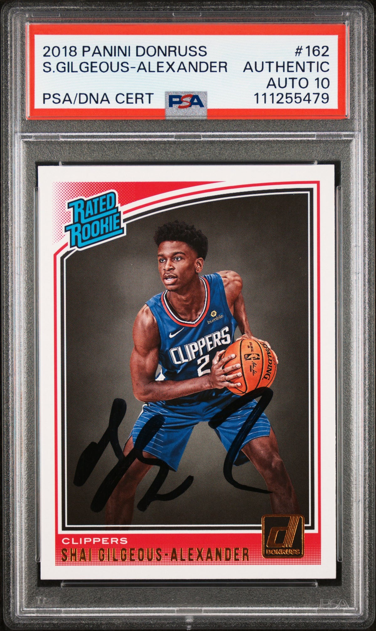 Shai Gilgeous-Alexander Signed 2018 Panini Donruss RR #162 Card Auto 10 PSA Slab