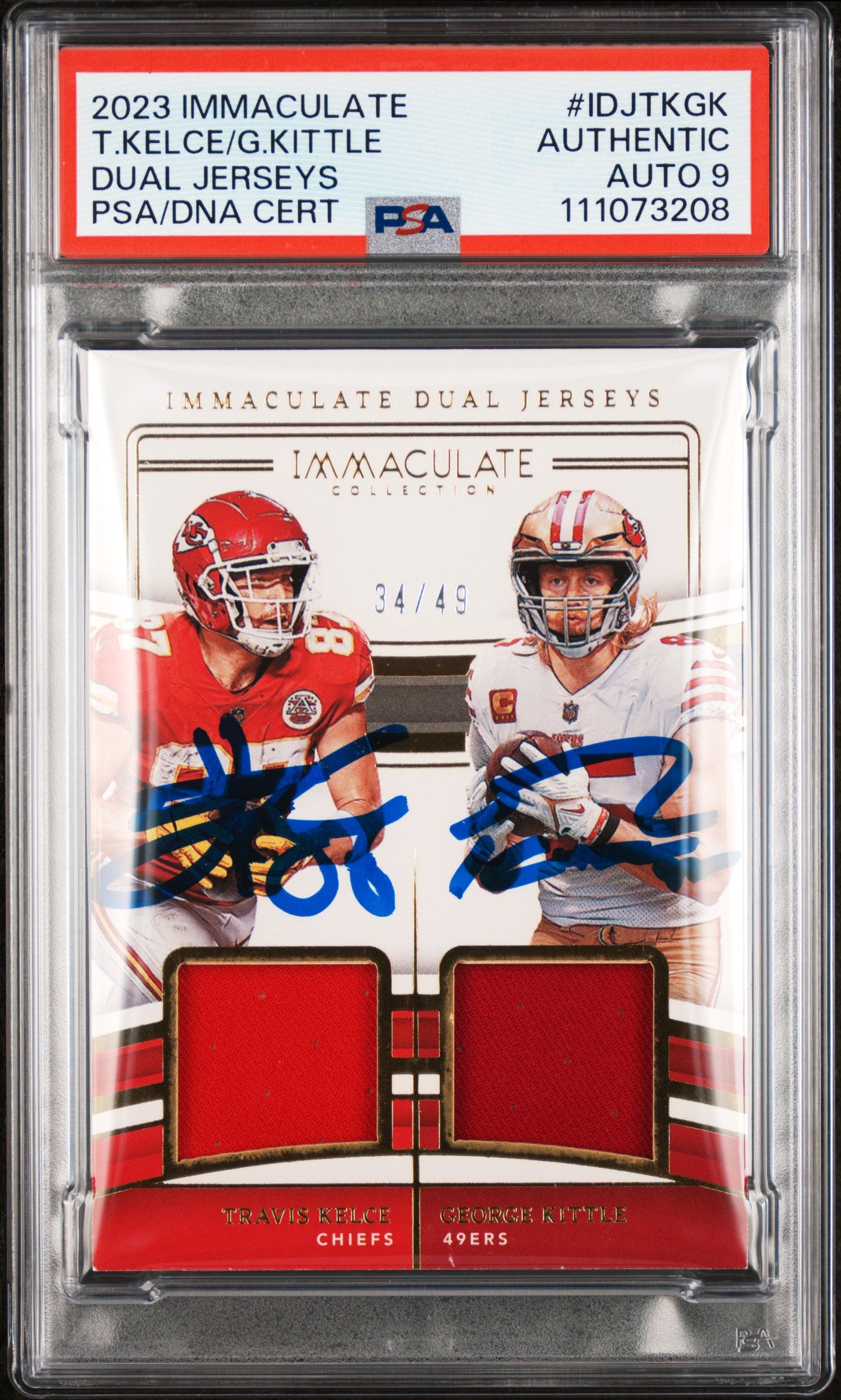 Travis Kelce & George Kittle Signed 2023 IDJ #IDJTKGK Card Auto 9 PSA Slabbed 1