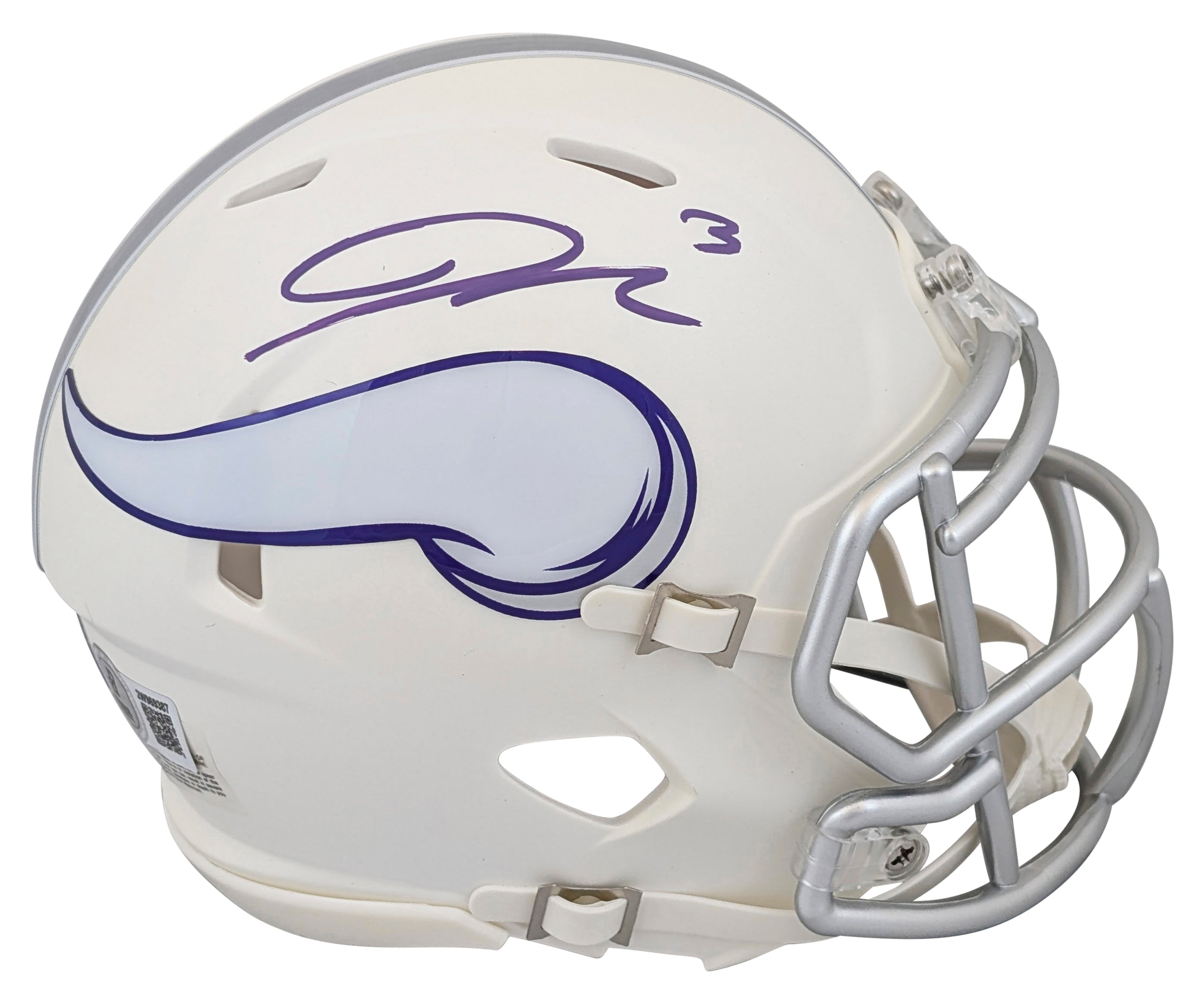 Vikings Jordan Addison Signed On-Field Alt 2024 Speed Mini Helmet W/ Case BAS W