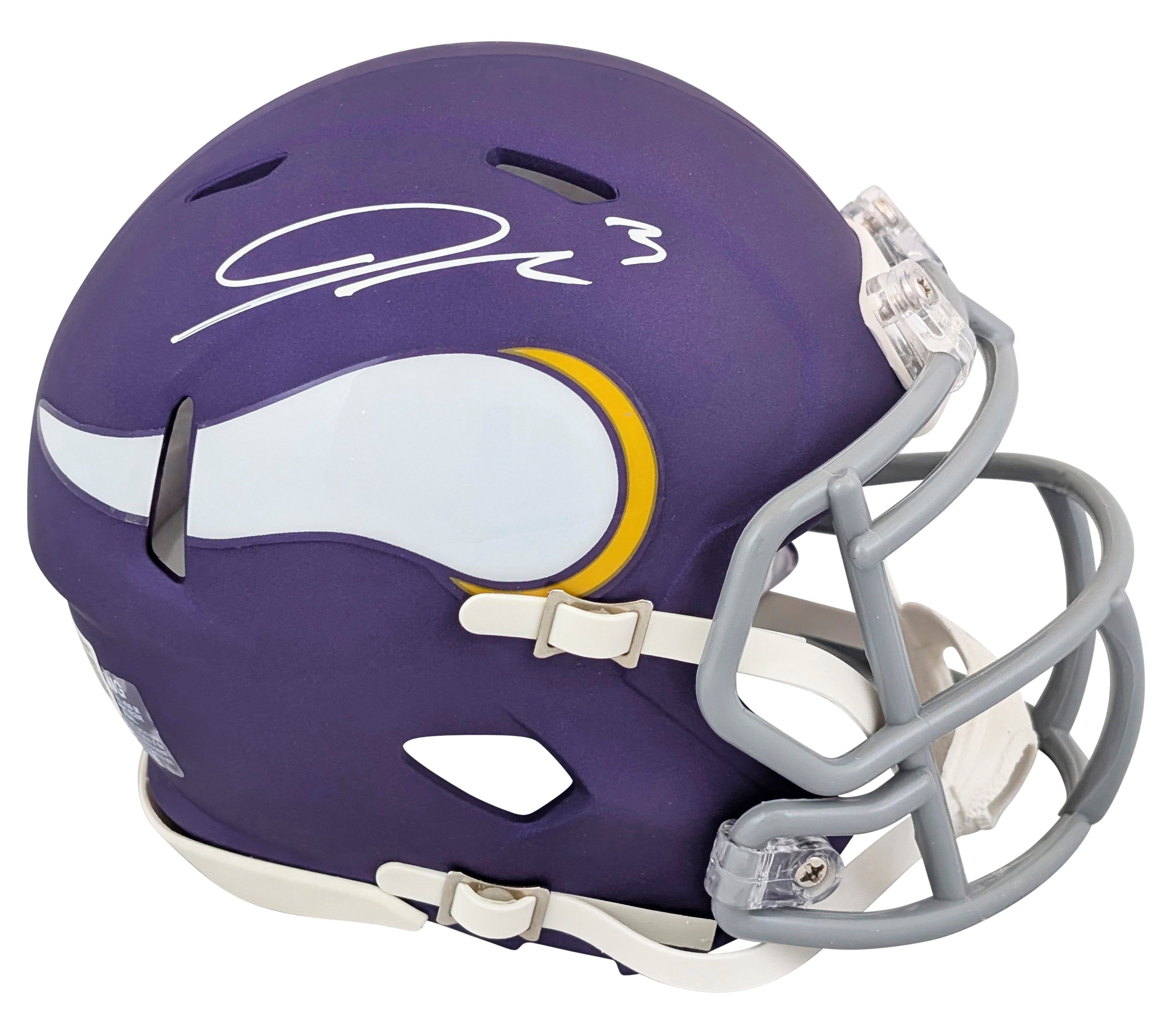 Vikings Jordan Addison Signed On-Field Alt 2023 Speed Mini Helmet W/ Case BAS W