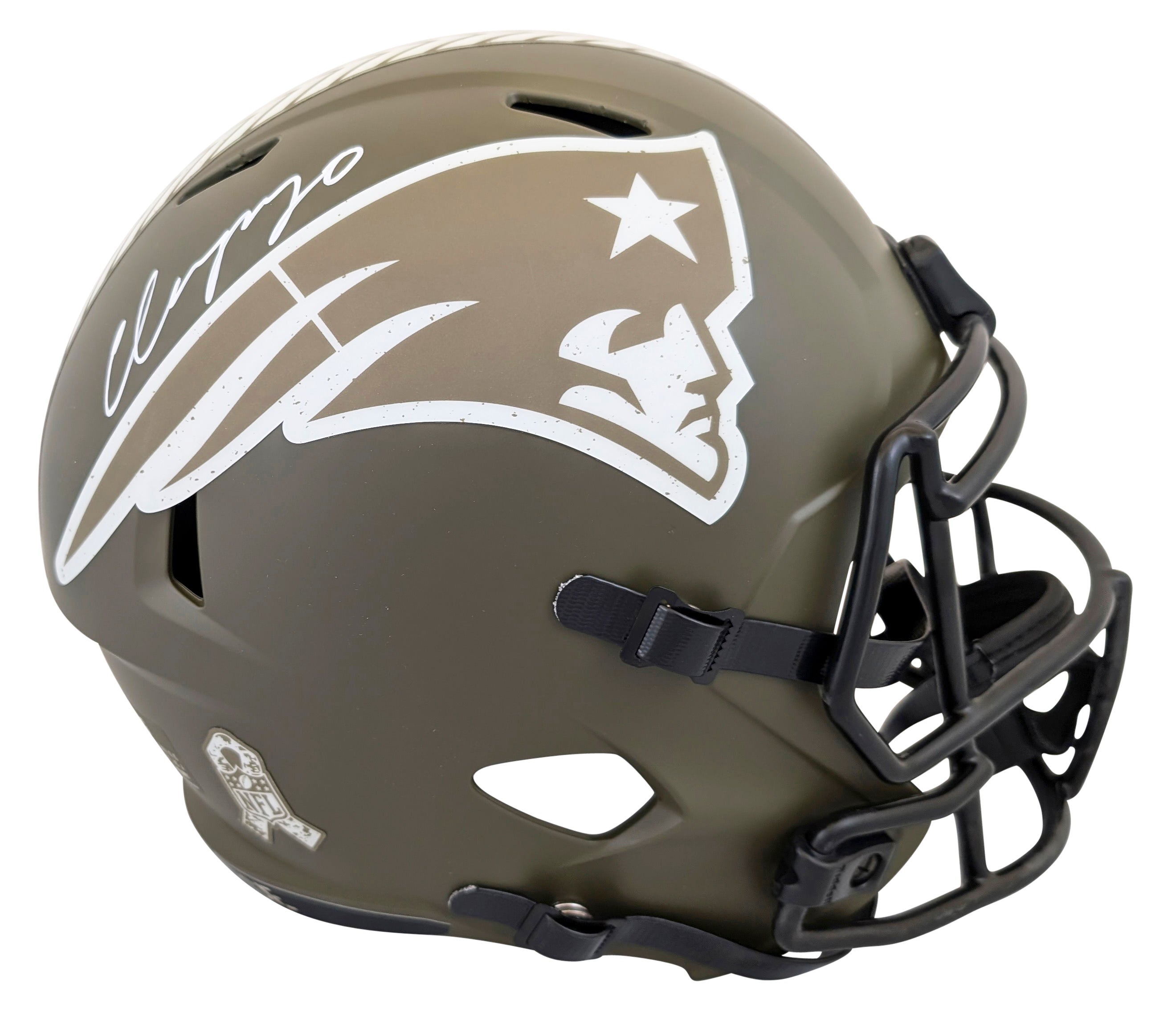 Patriots Christian Gonzalez Signed STS Full Size Speed Rep Helmet W/ Case BAS W