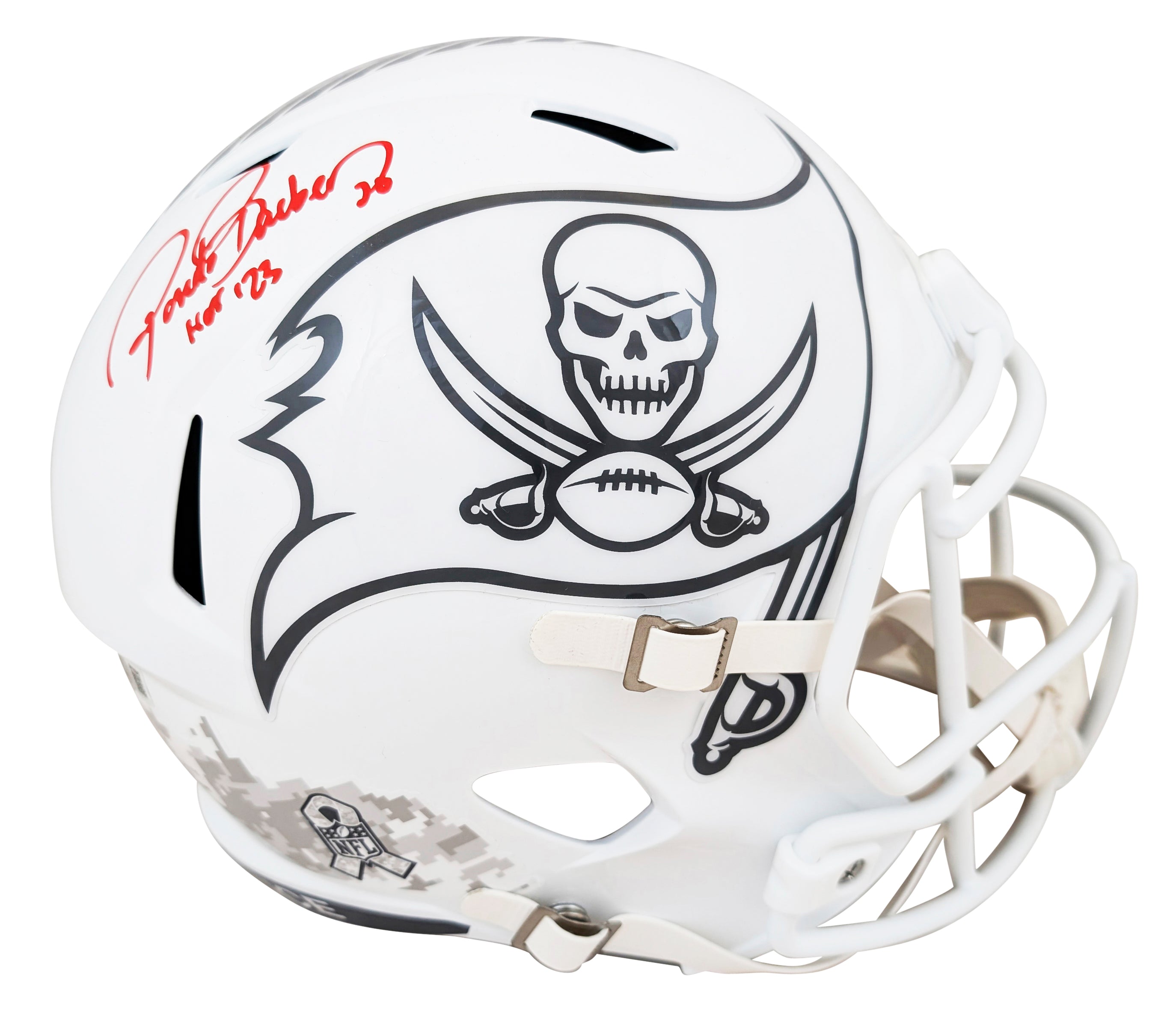 Bucs Ronde Barber "HOF 23" Signed STS III F/S Speed Rep Helmet W/ Case BAS Wit