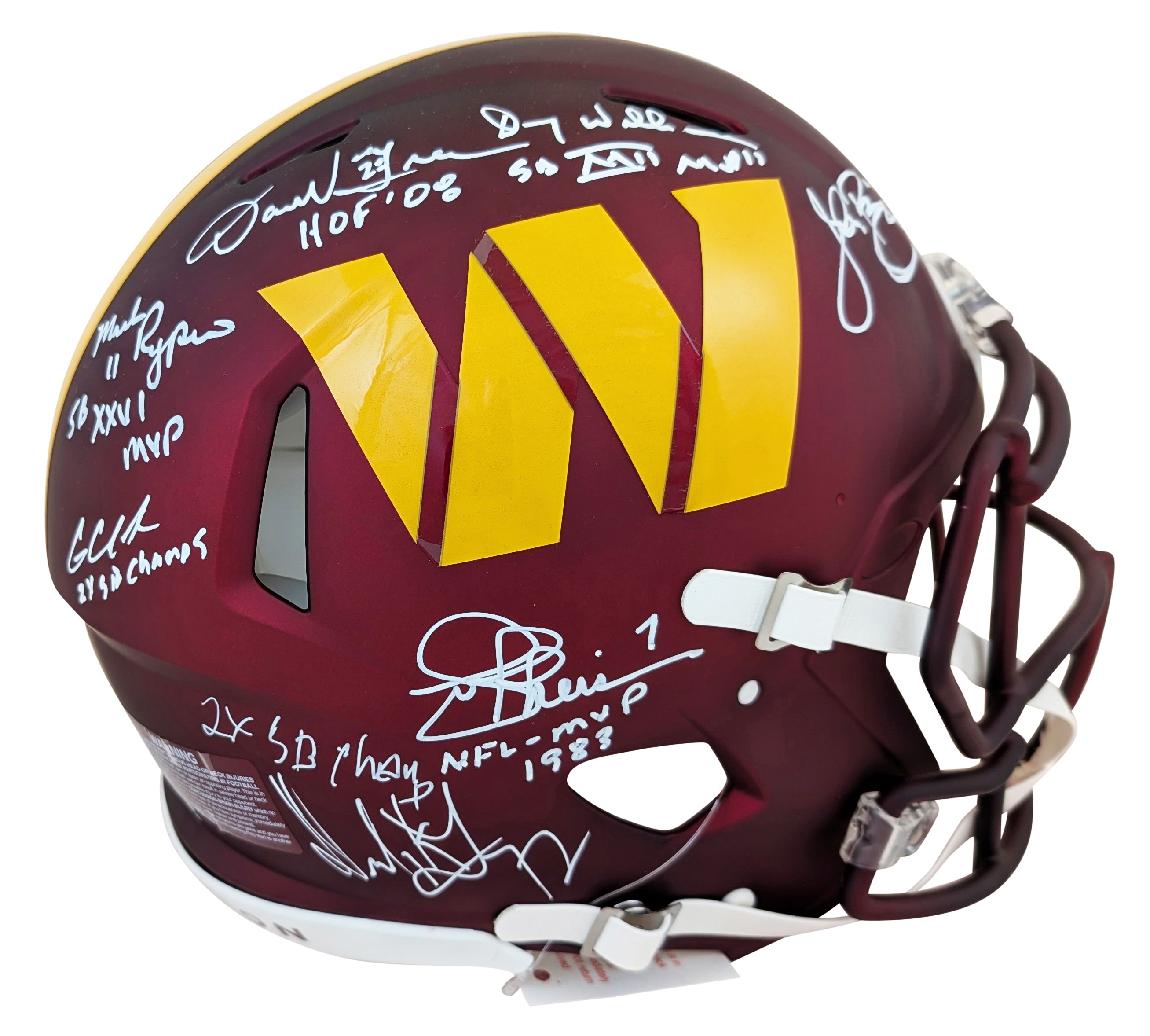 Washington (7) Green, Riggins +5 Signed F/S Speed Proline Helmet w/ Case BAS Wit