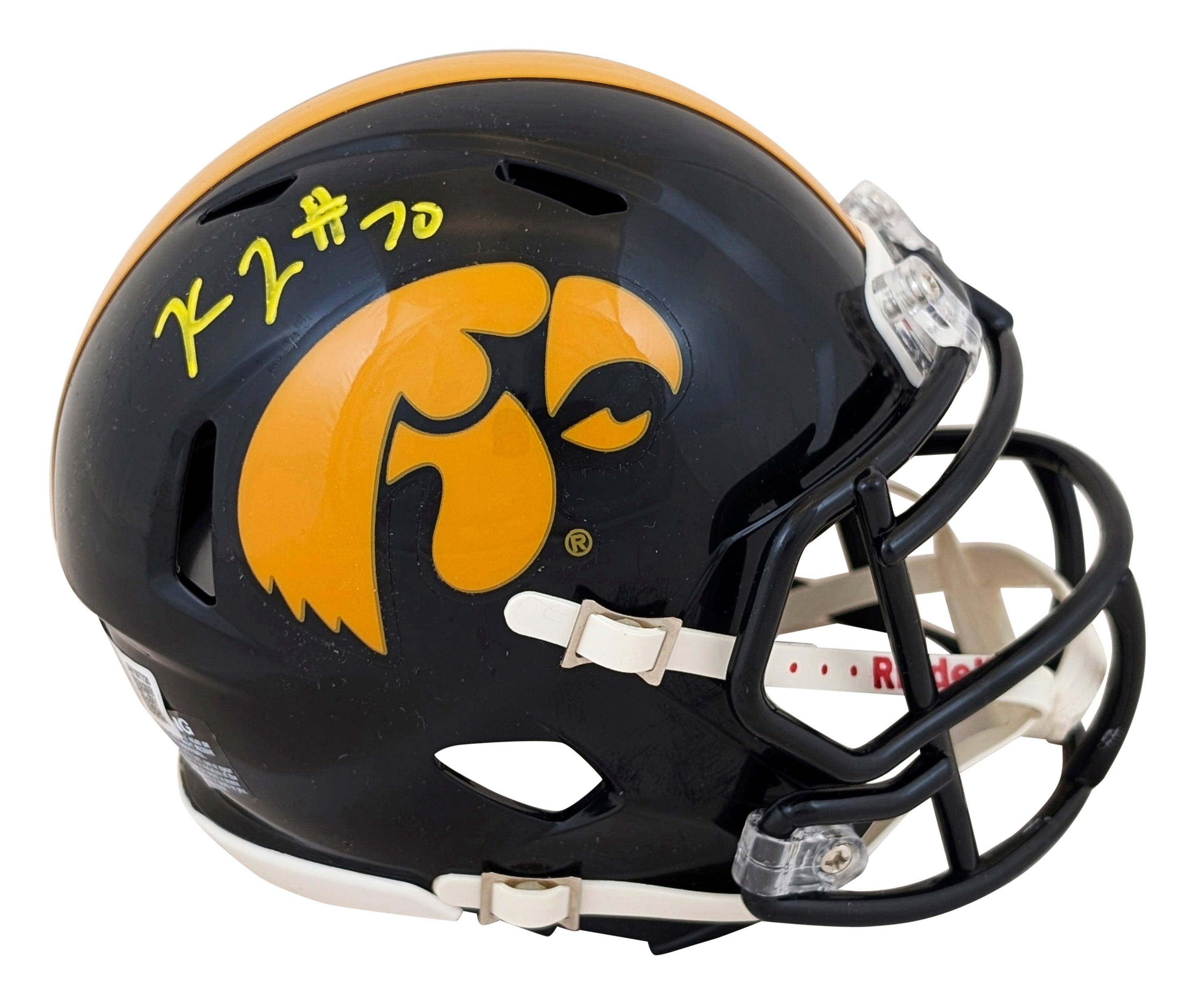 Iowa Kaleb Johnson Authentic Signed Case Mini Helmet W/ Case BAS Witnessed