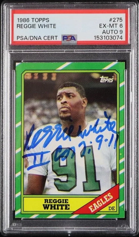 Eagles Reggie White Signed 1986 Topps #275 Card Graded Ex-Mt 6 Auto 9! PSA Slab