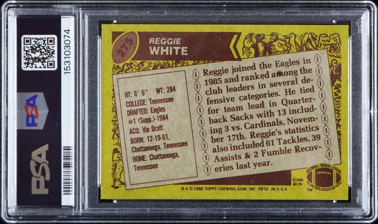 Eagles Reggie White Signed 1986 Topps #275 Card Graded Ex-Mt 6 Auto 9! PSA Slab