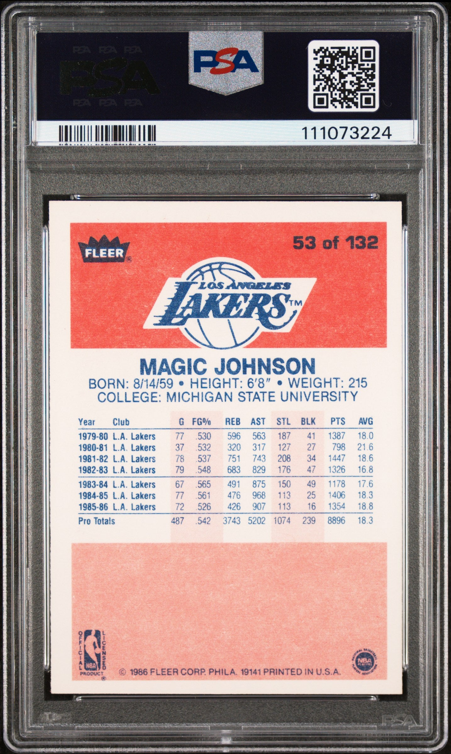 Lakers Magic Johnson Signed 1986 Fleer #53 Card Graded 9 Auto 10 PSA/DNA Slabbed
