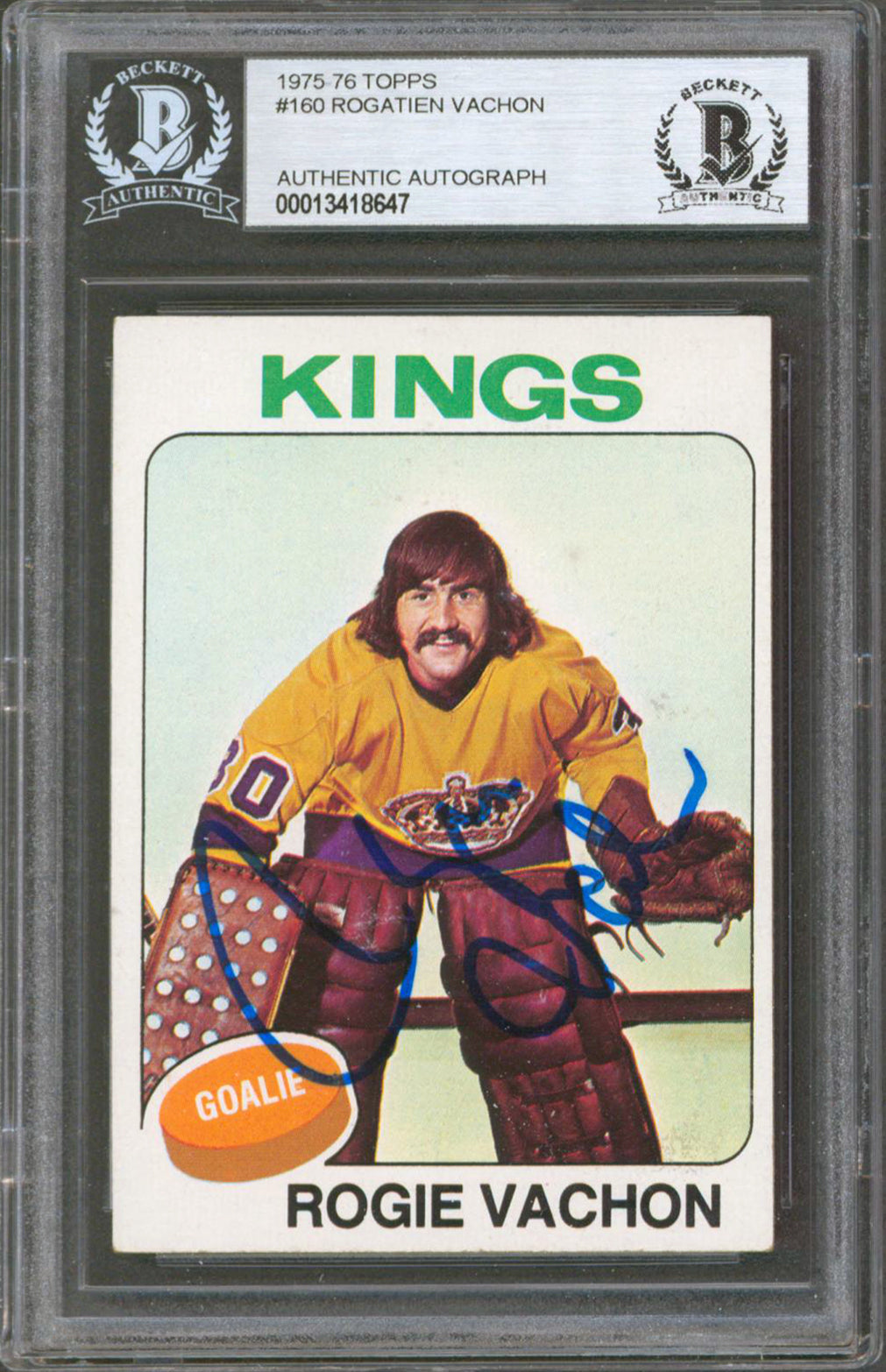 Kings Rogatien Vachon Authentic Signed 1975 Topps #160 Card Autographed BAS Slab