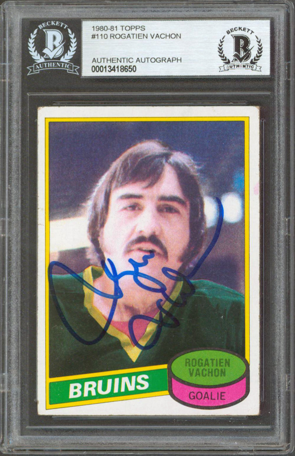 Bruins Rogatien Vachon Authentic Signed 1980 Topps #110 Card BAS Slabbed
