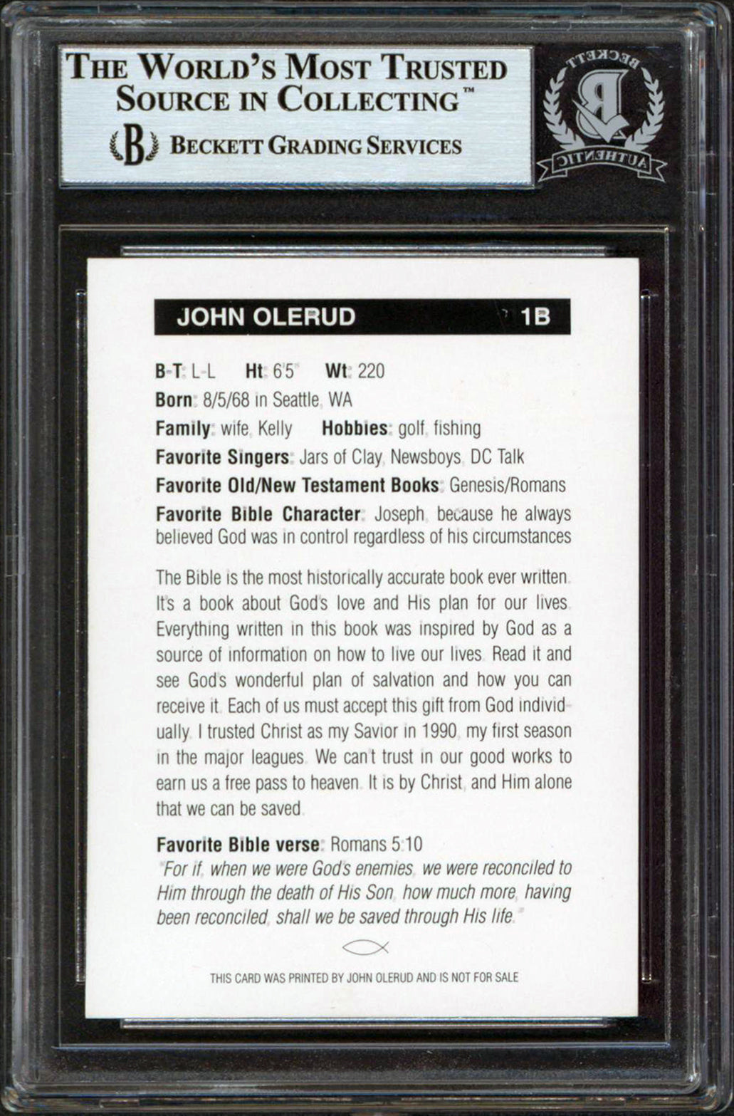 Blue Jays John Olerud Authentic Signed Trading Card Autographed BAS Slab
