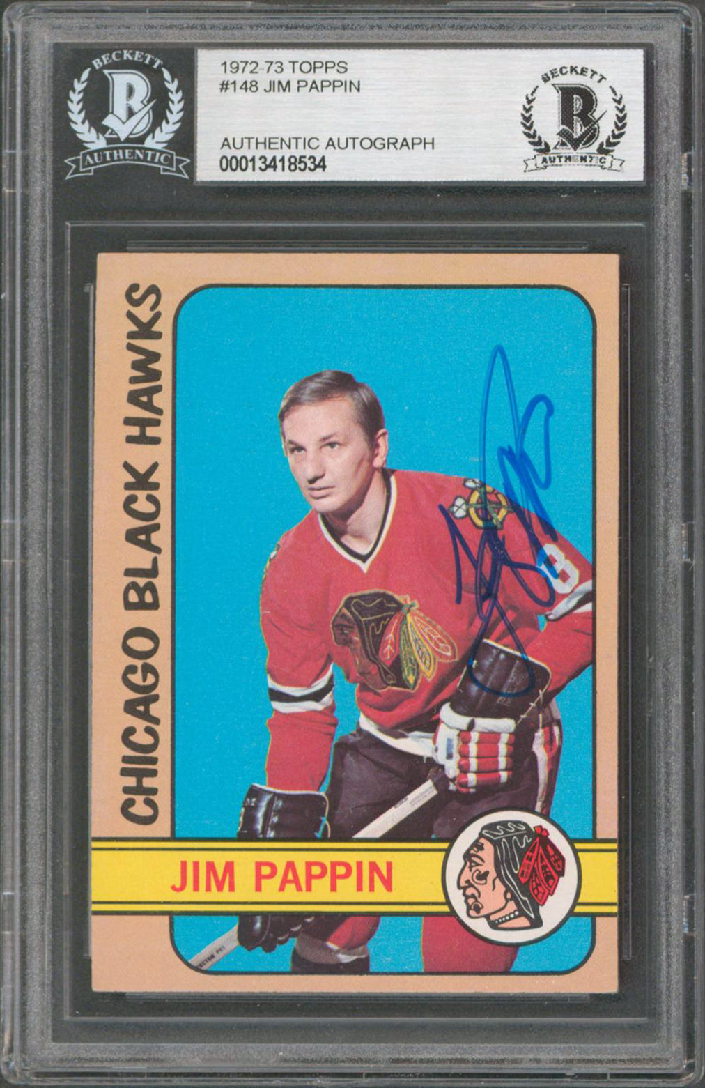 Blackhawks Jim Pappin Authentic Signed 1972 Topps #148 Card BAS Slabbed