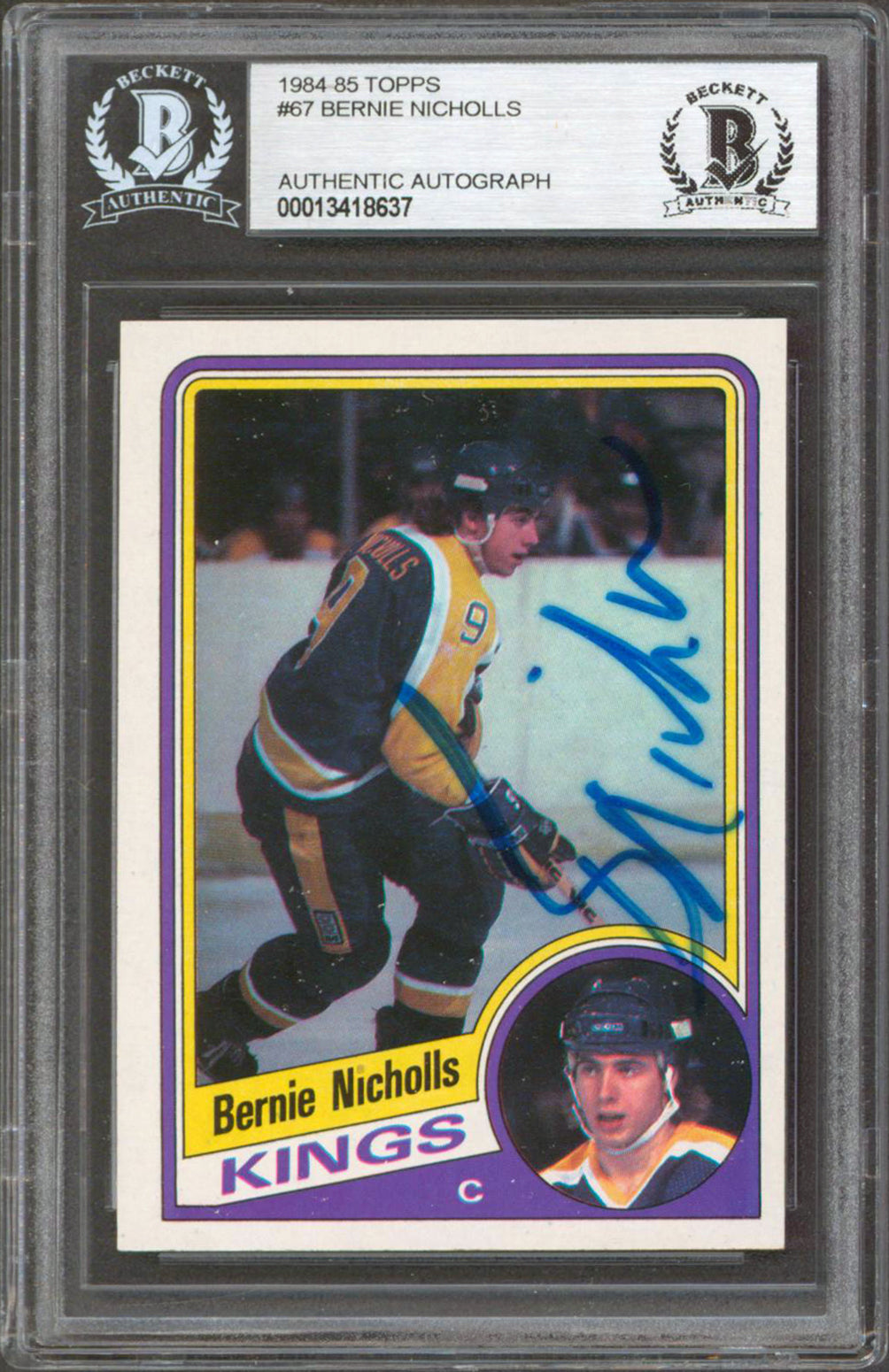 Kings Bernie Nicholls Authentic Signed 1984 Topps #67 Card Autographed BAS Slab