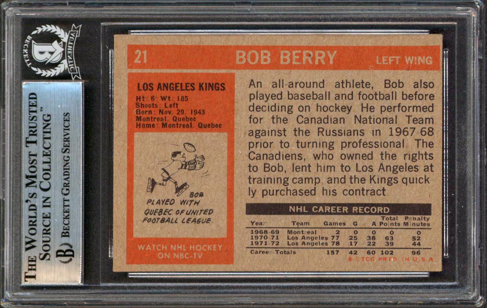Kings Bob Berry Authentic Signed 1972 Topps #21 Card Autographed BAS Slabbed