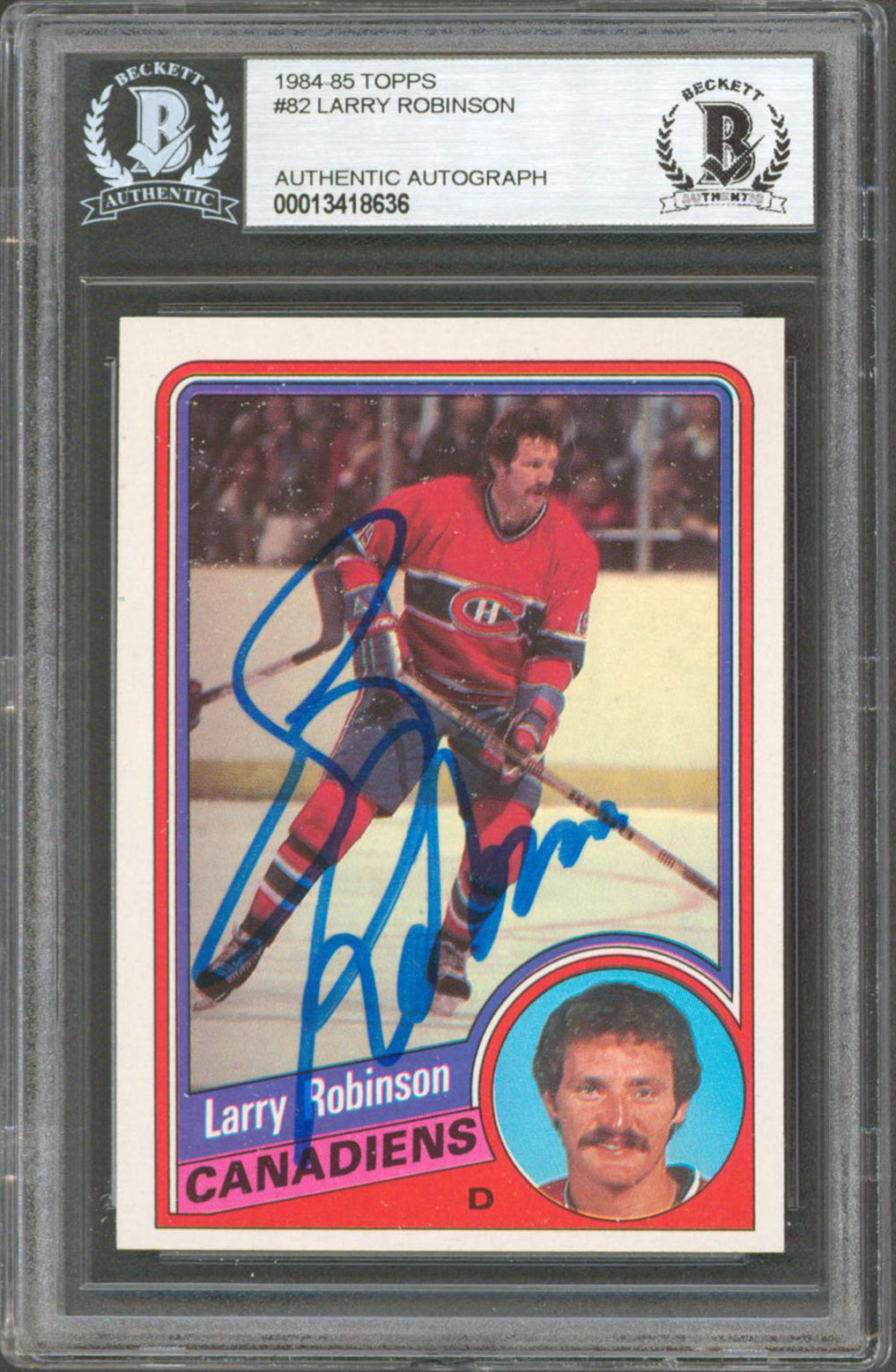 Canadiens Larry Robinson Authentic Signed 1984 Topps #82 Card BAS Slabbed