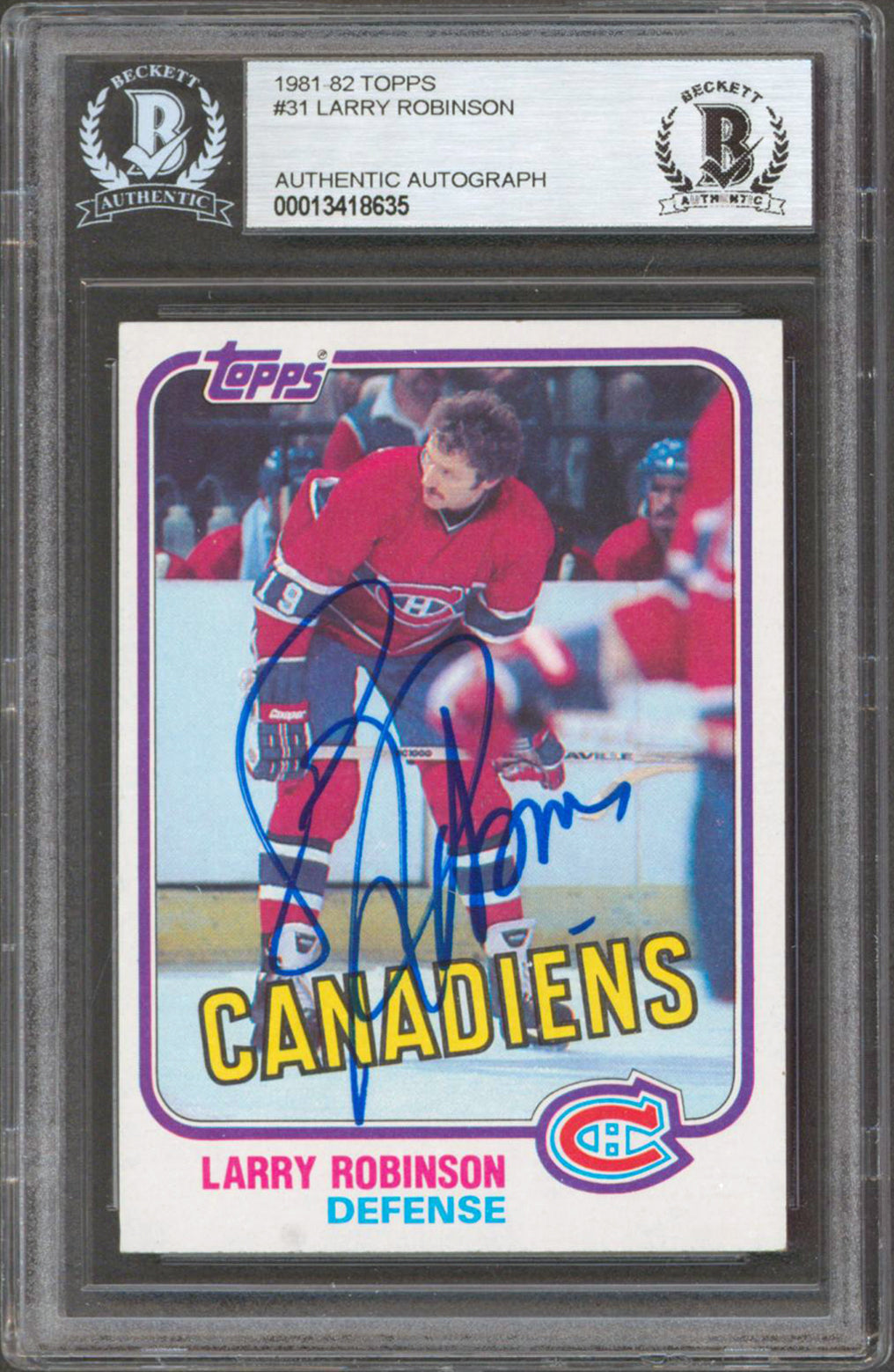 Canadiens Larry Robinson Authentic Signed 1981 Topps #31 Card BAS Slabbed