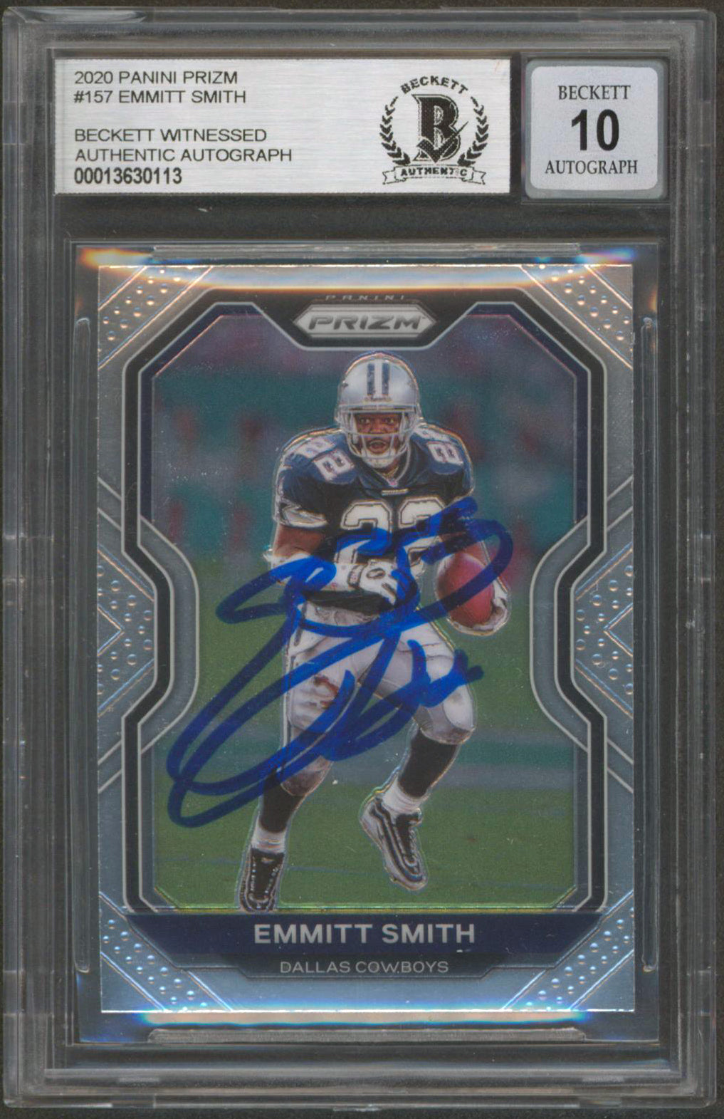 Cowboys Emmitt Smith Signed 2020 Panini Prizm #157 Card Auto 10! BAS Slabbed