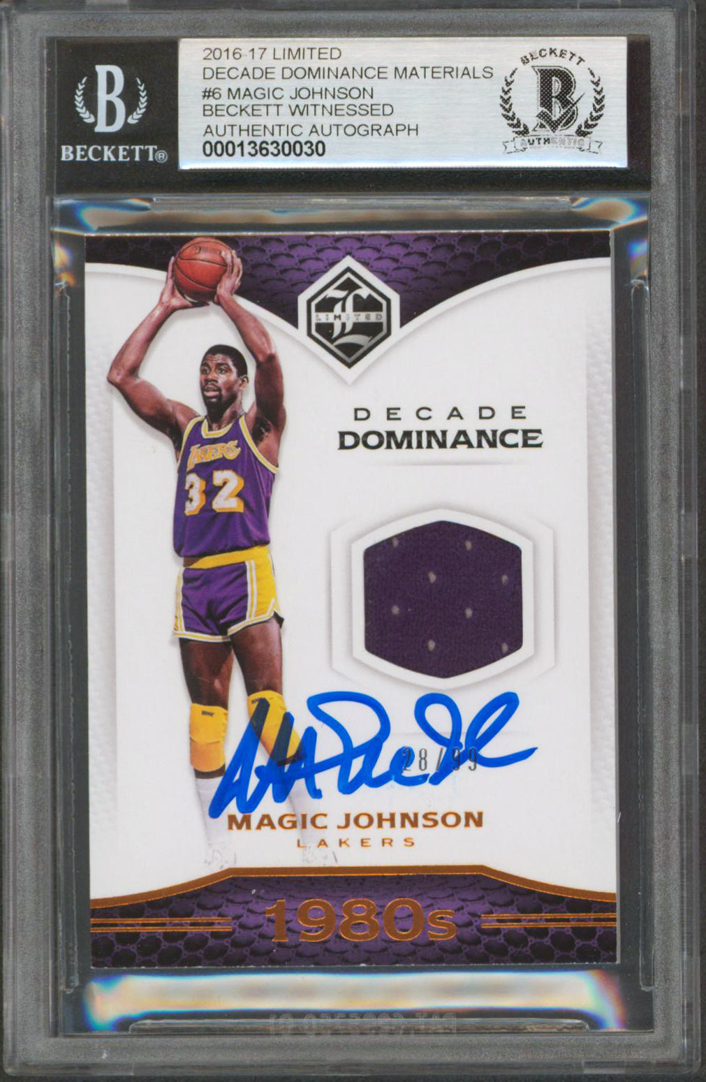 Magic Johnson Signed 2016 Limited Decade Dominance Mat #6 Card Auto 10 BAS Slab