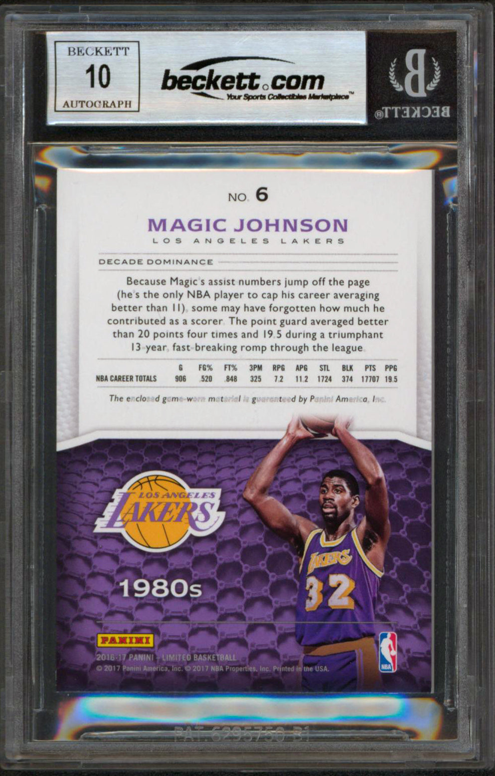 Magic Johnson Signed 2016 Limited Decade Dominance Mat #6 Card Auto 10 BAS Slab